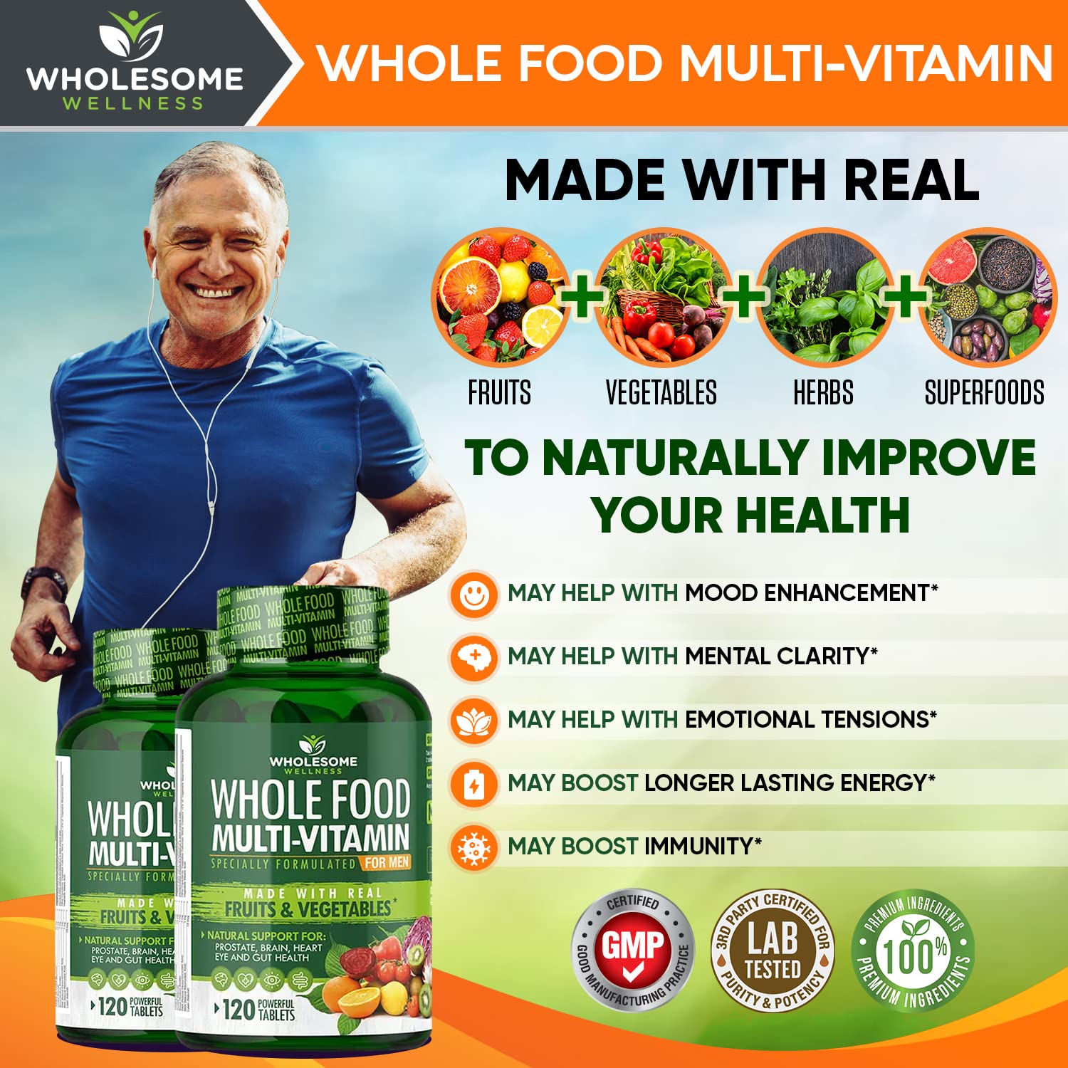 Whole Food Multivitamin for Men - Natural Multi Vitamins, Minerals, Organic Extracts Wholesome WellnessAu supplements
