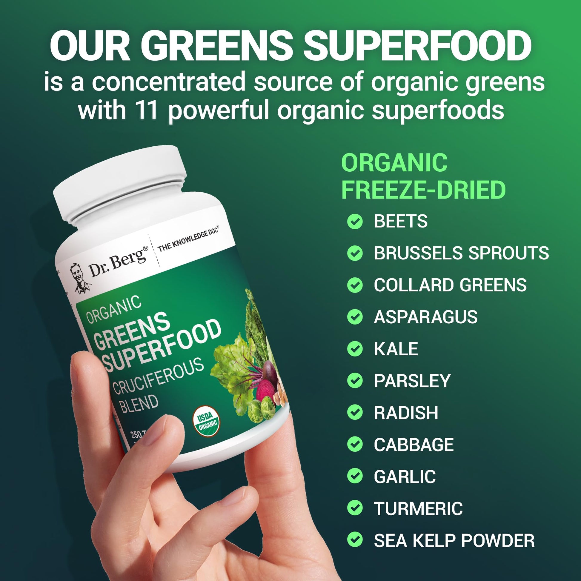 Dr. Berg's Greens Superfood Cruciferous Vegetable Tablets - Vegetable Supplements for Adults w/ 11 Phytonutrient Super Greens Tablets - Energy, Immune System & Liver Veggie Tablets - 250 Tablets Dr. Berg NutritionalsAu supplements