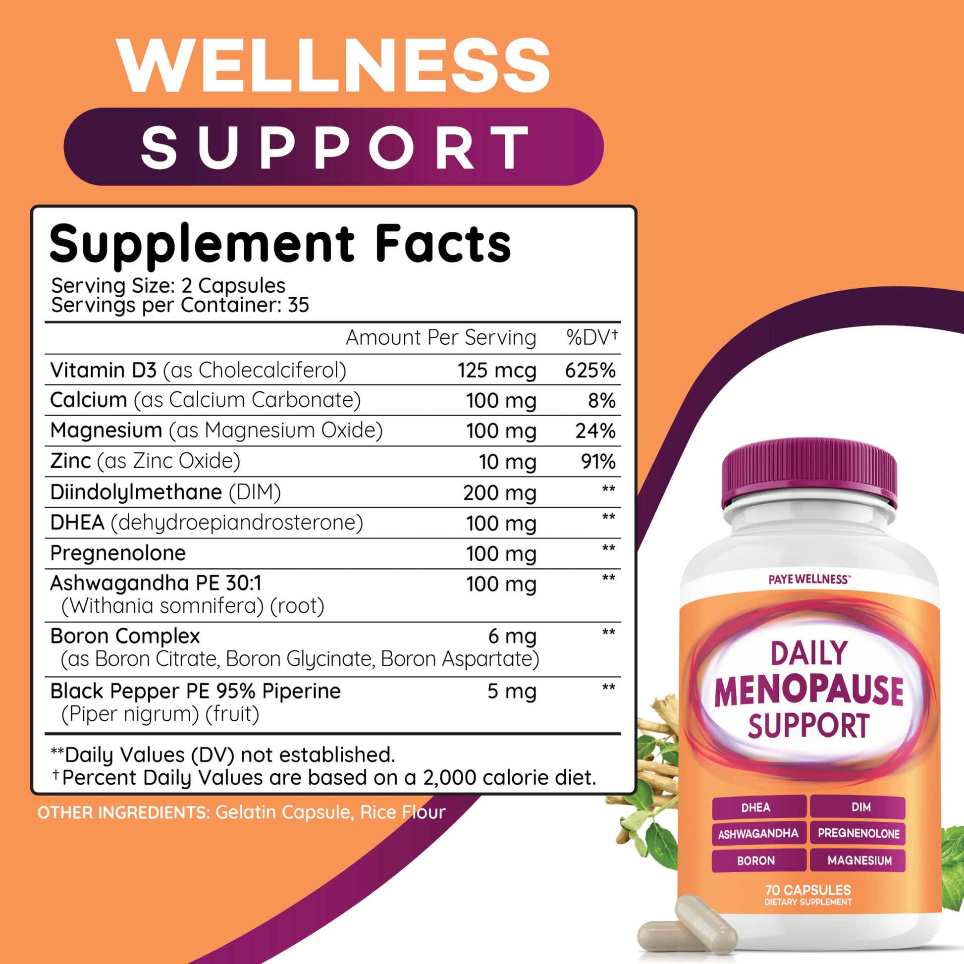 Menopause and Perimenopause Supplement for Women 10-1 Relief Formula for Hot Flashes, Night Sweats, Mood, Energy & Hormone – DIM, Ashwagandha, Vitamin D, DHEA, Zinc, Magnesium 2-Pack, 140 Capsules PAYÉAu supplements