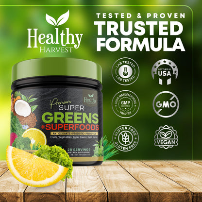 Greens Powder Superfood Supplement - Super Green Reds Smoothie Mix Blend with Spirulina Healthy Harvest NutritionUS supplements