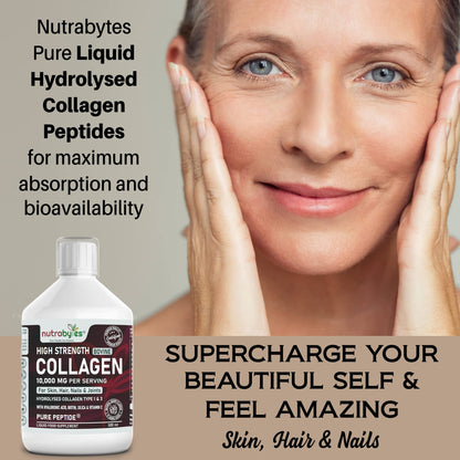 Collagen Liquid 10000mg, Hydrolysed Peptides | Hyaluronic Acid, Biotin, Silica, Vitamin C, Vitamin B12 NUTRABYTESUS supplements