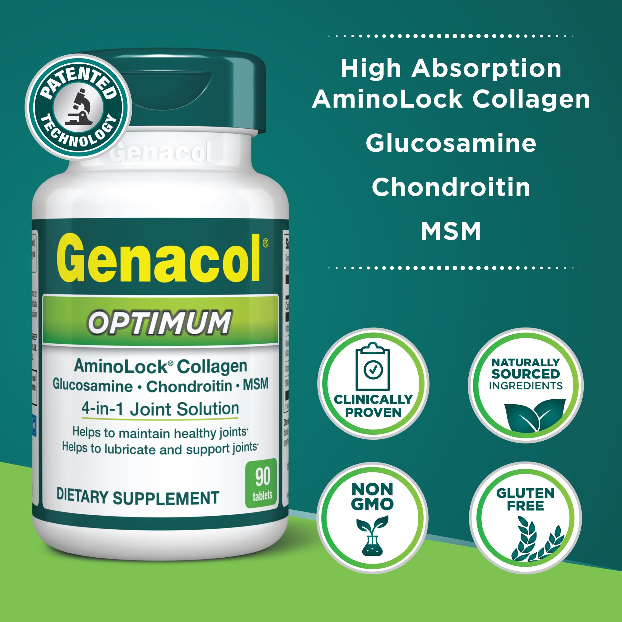 Genacol Optimum – Glucosamine, Chondroitin, MSM and Ultra-Hydrolyzed Collagen Tablets, Maintains Healthy Joints, Protects & Lubricate Cartilage, 90 Tablets (30-Day Supply) GenacolAu supplements