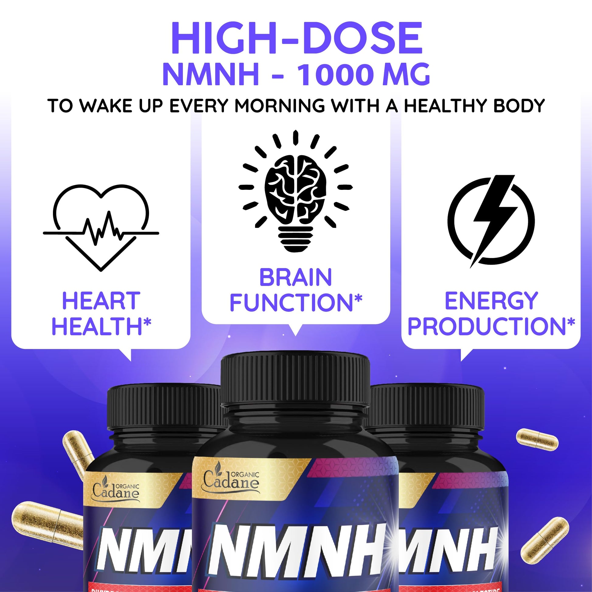 Cadane NMNH Supplement | Support Energy & Healthy Aging | Dihydronicotinamide Mononucleotide | Non-GMO – 60 Capsules – 30-Day Organic CadaneAu supplements