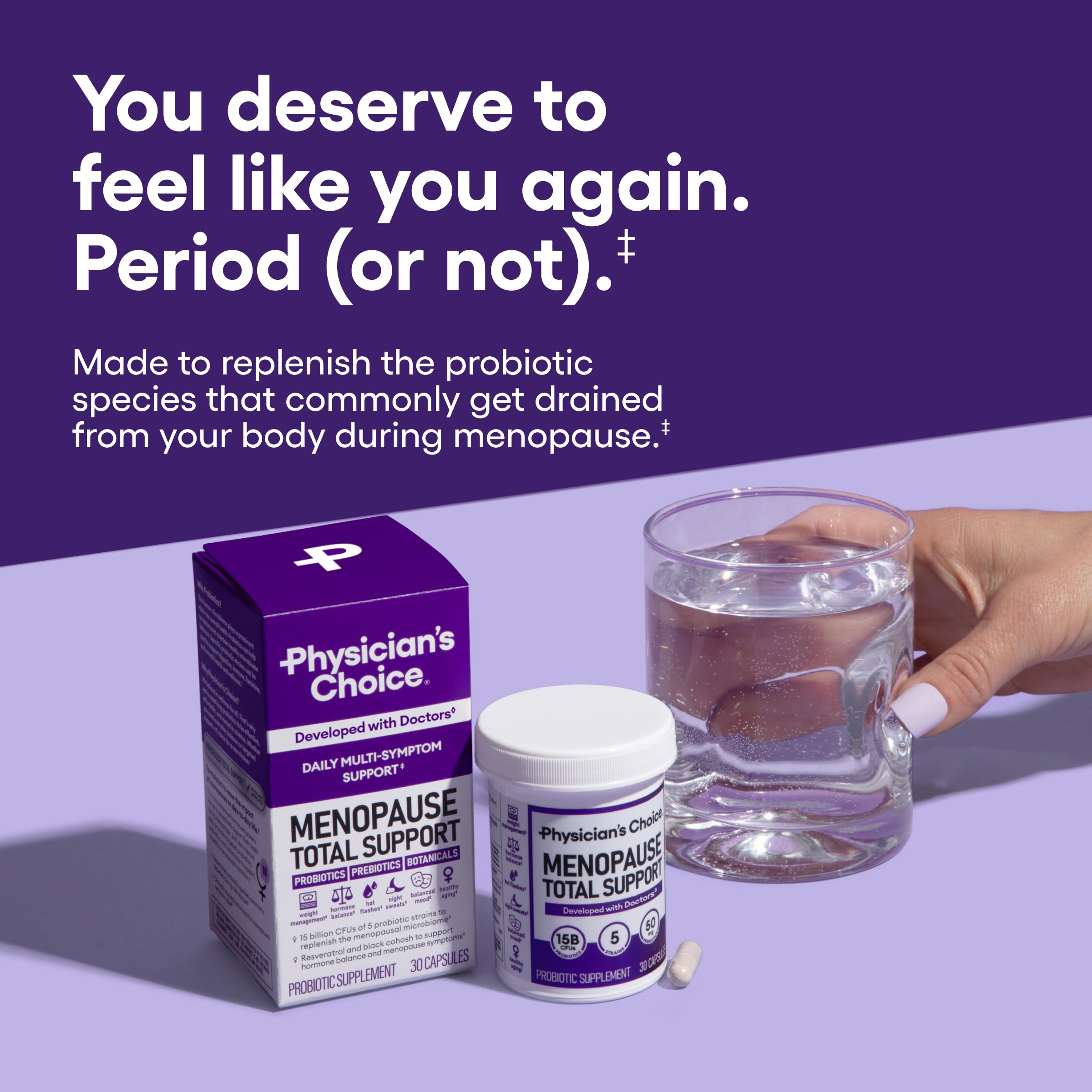 Physician's CHOICE Menopause Probiotic Supplement for Women - Supports Hormone Balance, Hot Flashes, Night Sweats, Weight Management, Bloating & Gut Health - with Black Cohosh, Resveratrol+ - 45ct Physician's CHOICEAu supplements