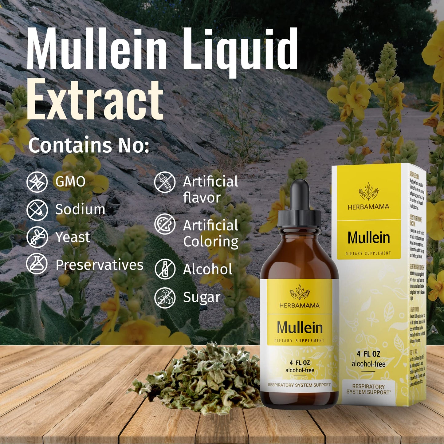Mullein Leaf Tincture - Lung Cleanse - Vegan Mullein Drops - Lung Detox HERBAMAMAUS supplements