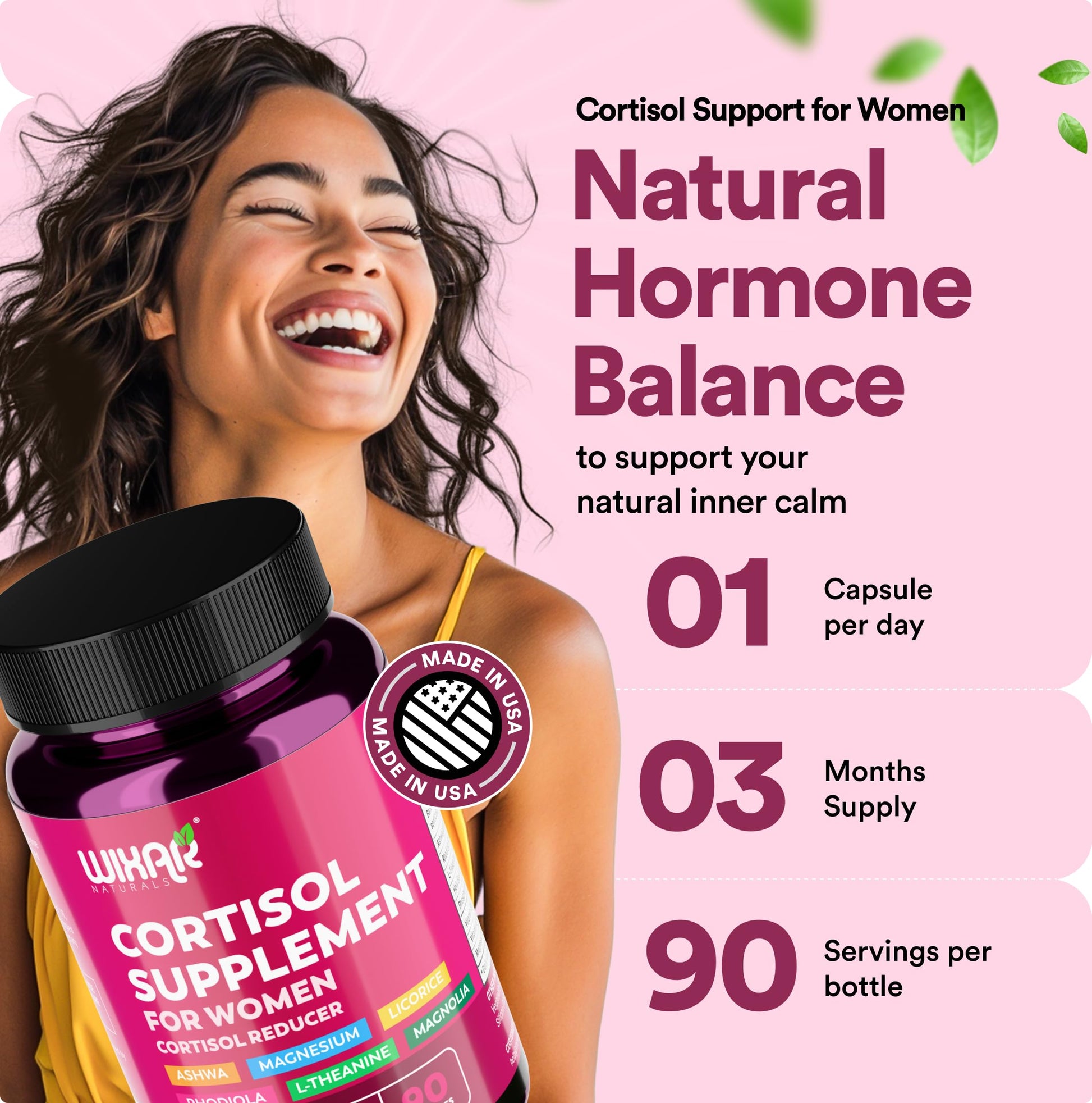 WIXAR Cortisol Supplements for Women with Ashwagandha, Magnesium, L-Theanine, Rhodiola Rosea - for High Cortisol Balanace Manager - for Sleep Support, Mood & Focus Supplement - 90 Capsules WIXAR NATURALSAu supplements