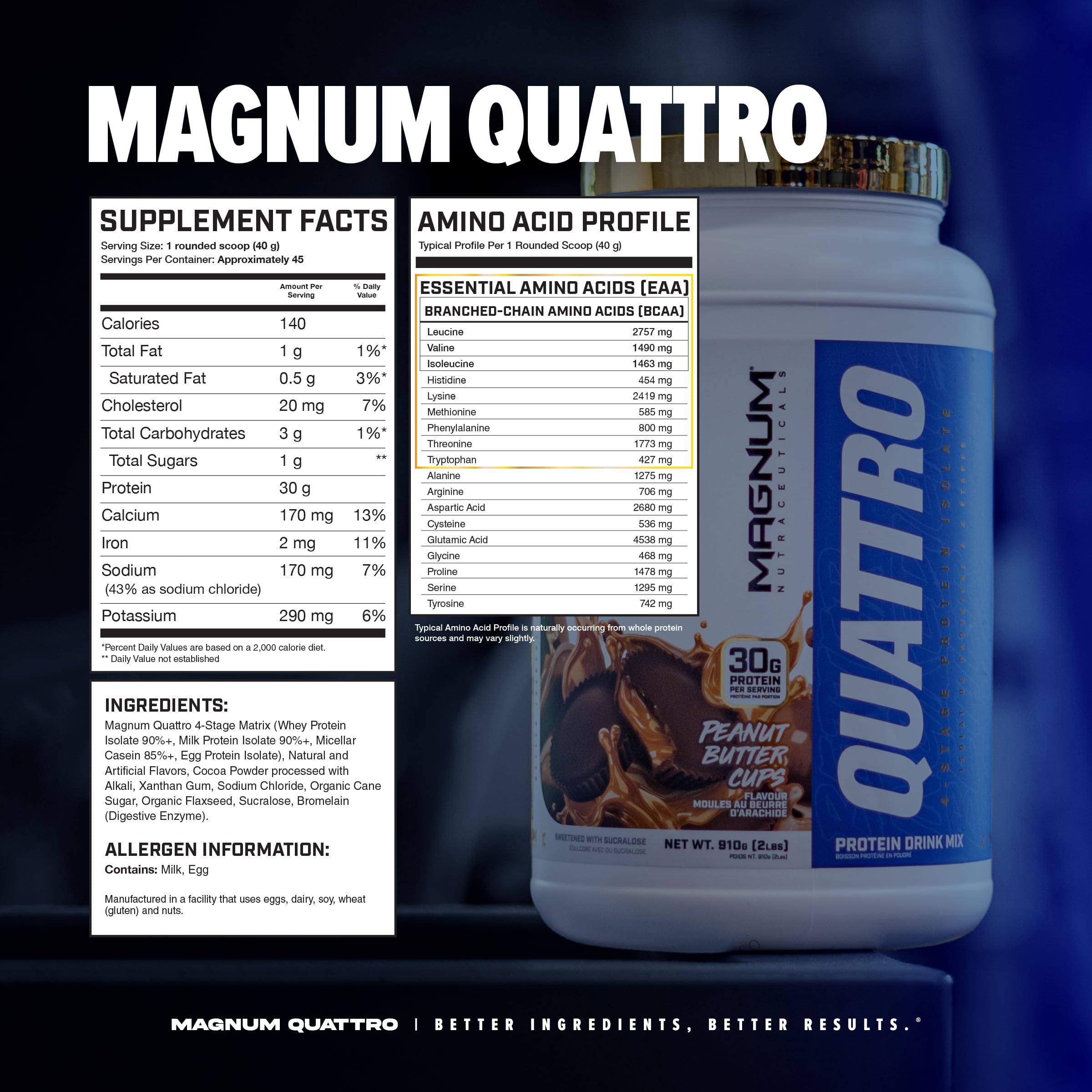 Magnum Nutraceuticals Quattro -, Peanut Butter Cups, 2LB - May Support Muscle Growth QUATTROAu supplements