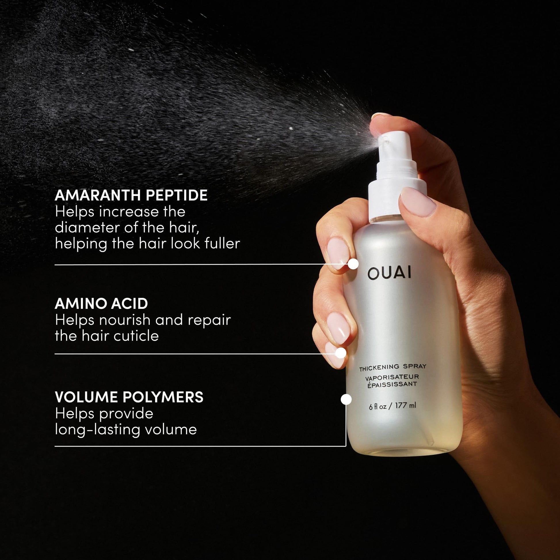OUAI Hair Thickening Spray - Thickening & Volumizing Spray for Instantly Thicker, Fuller-Looking Hair - Protects, Strengthens & Repairs with Amaranth Peptide & Amino Acids (6 Fl Oz) OUAIAu supplements