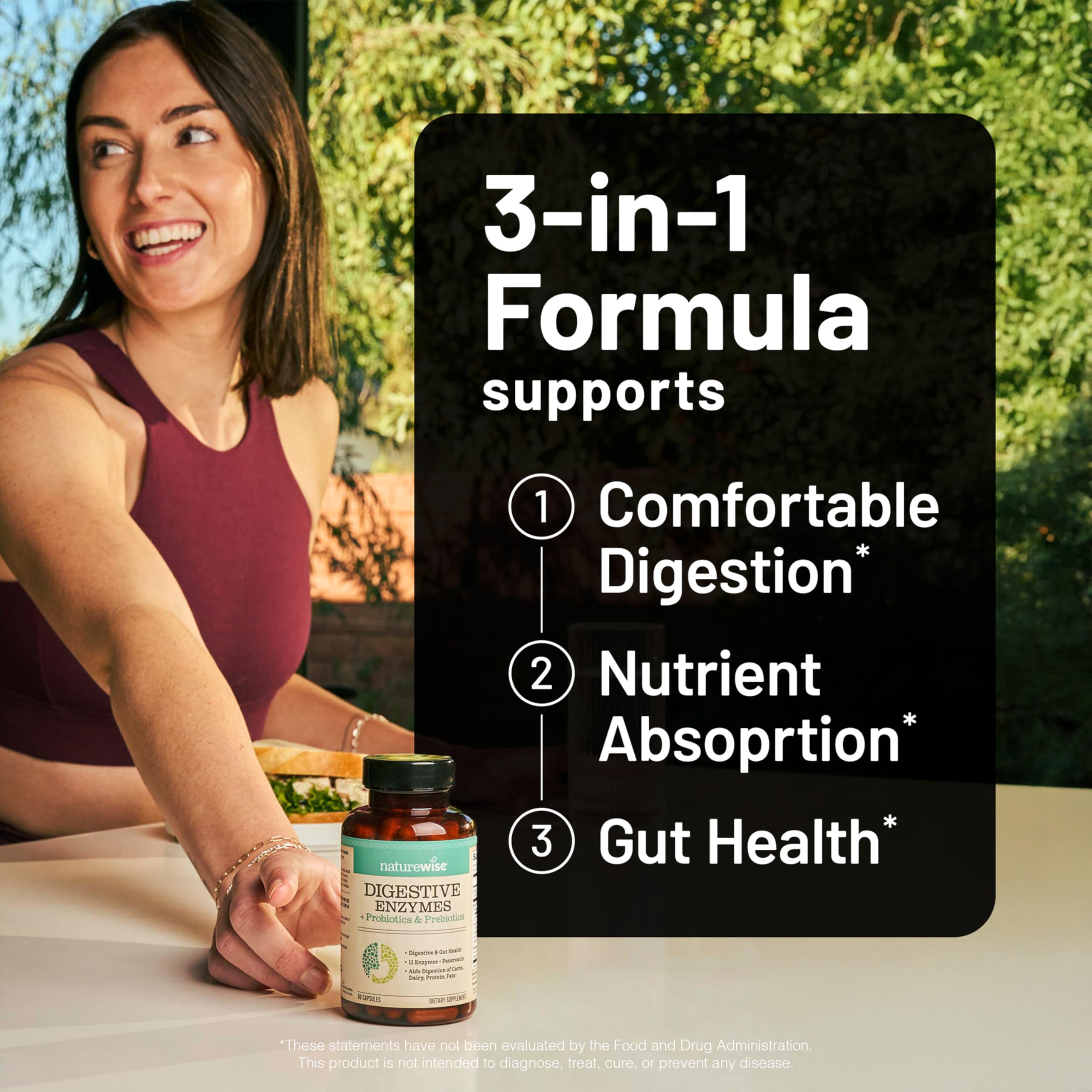 NatureWise Digestive Enzymes - Multi Enzymes with Probiotics + Prebiotics - Post Mealtime Comfort & Bloating Support + Aids Digestion and Gut Health - Soy-Free, Non-GMO - 60 Capsules[1-Month Supply] NatureWiseAu supplements