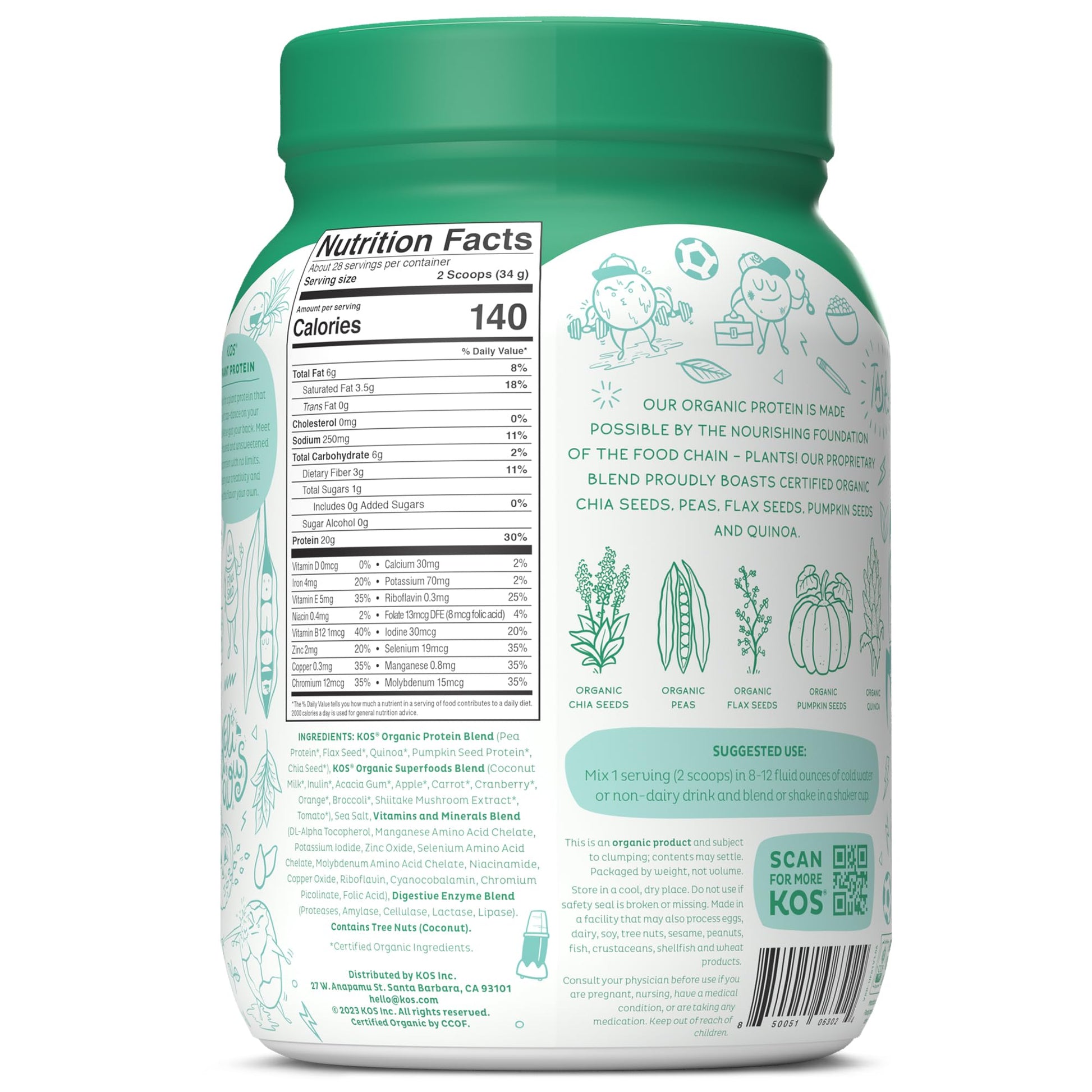KOS Vegan Protein Powder, Unflavored & Unsweetened - Low Carb Pea Protein Blend KOSUS supplements
