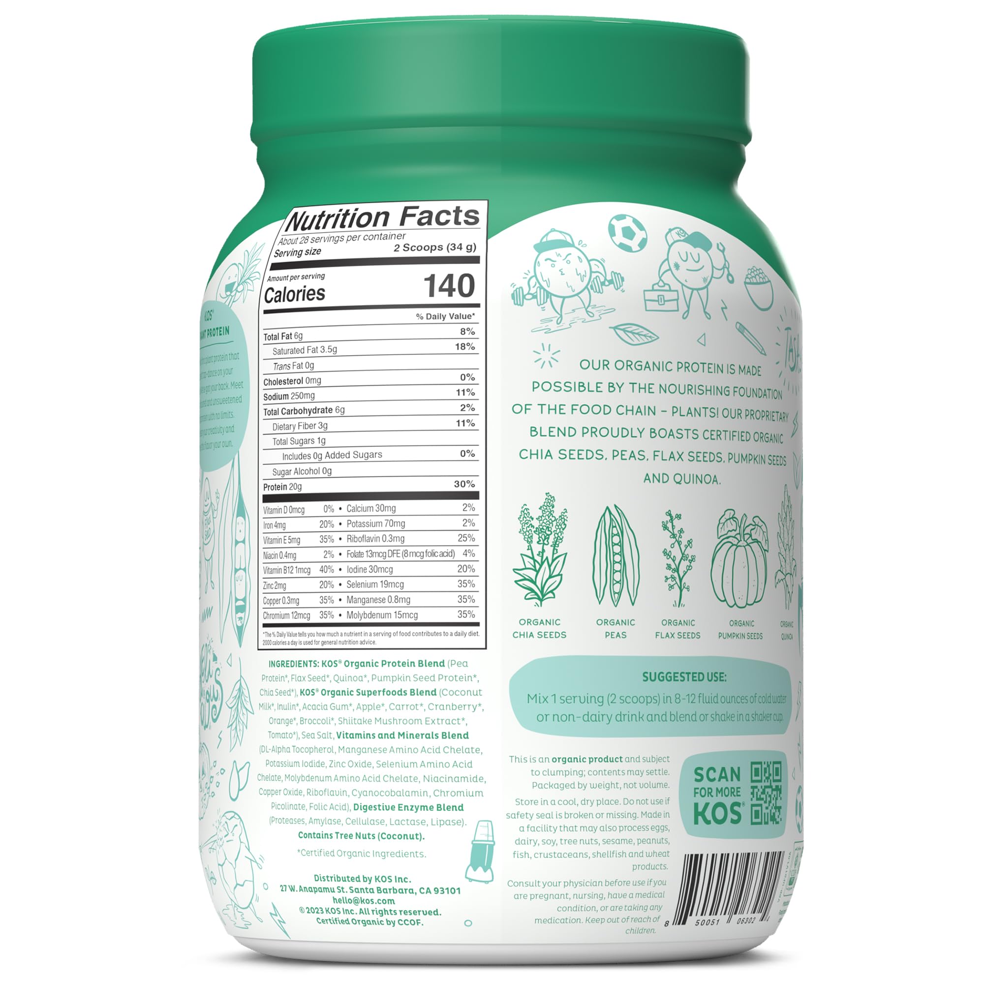 KOS Vegan Protein Powder, Unflavored & Unsweetened - Low Carb Pea Protein Blend KOSUS supplements