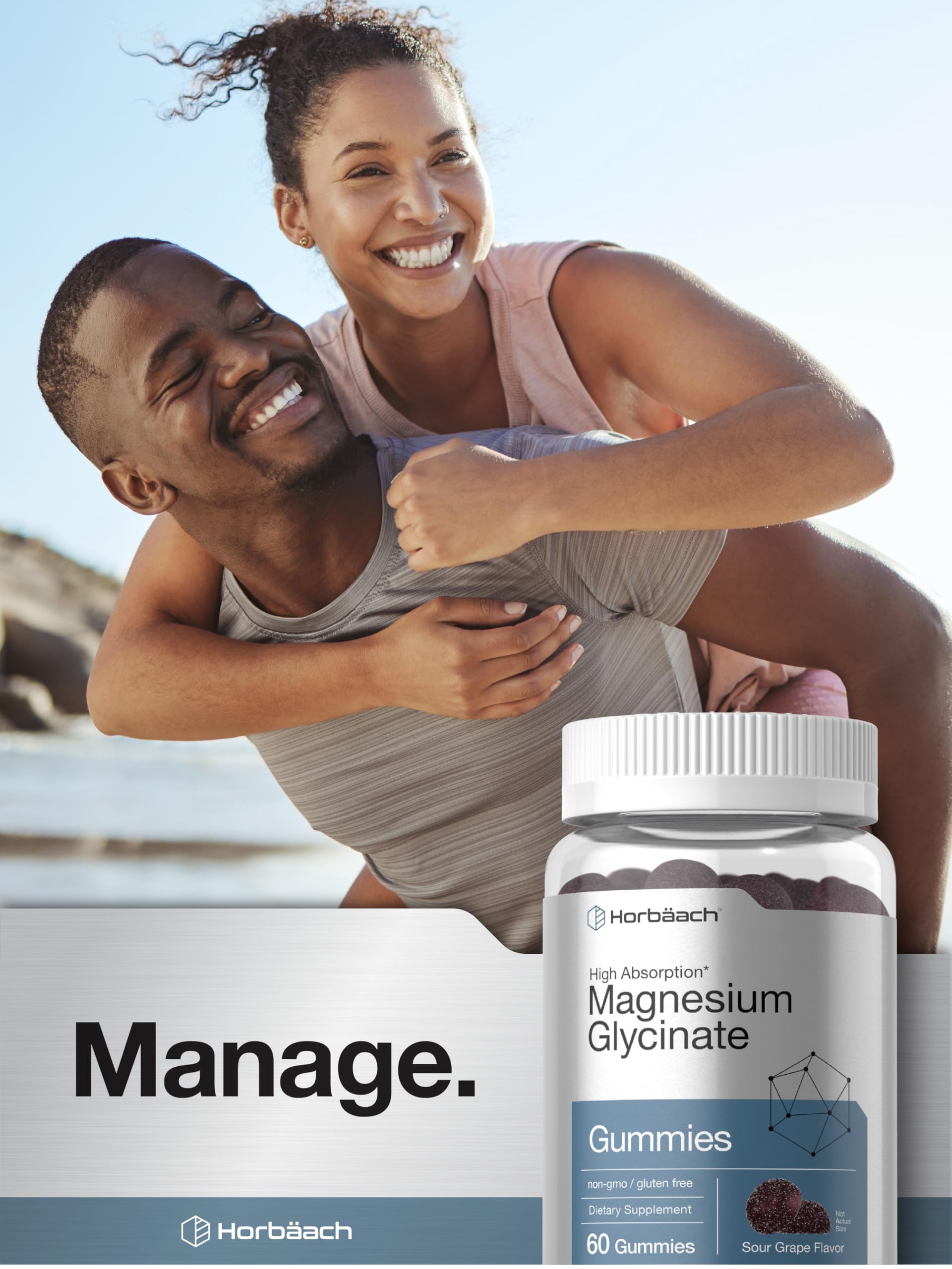 Horbäach Magnesium Glycinate Gummies | 60 Count | Sour Grape Flavor | High Absorption | Vegan, Non-GMO, Gluten Free HorbäachAu supplements