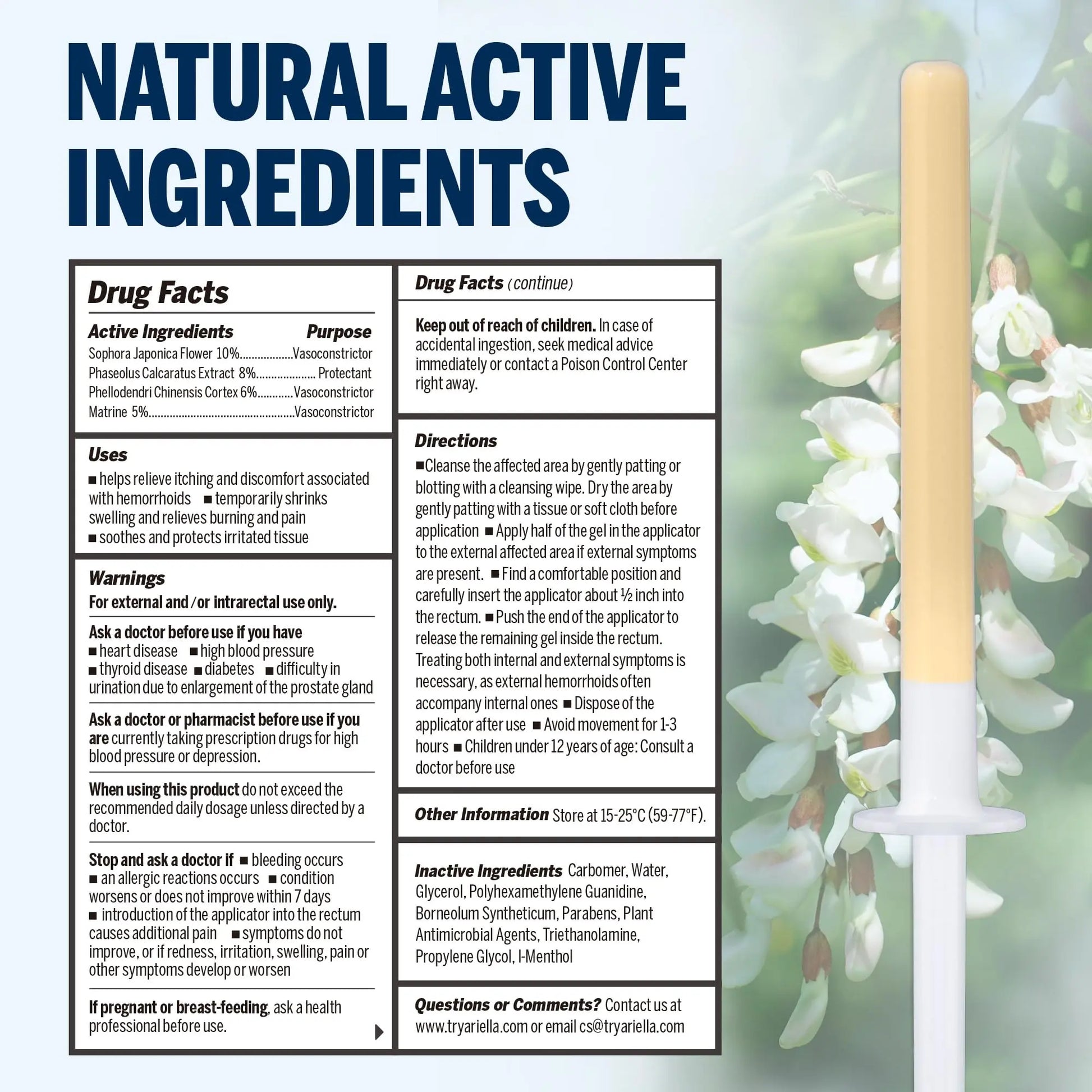 Ariella Hemorrhoid Treatment Suppository Gel: Natural & Herbal - Relieve Itching Burning Discomfort - Internal Relief - New Rounded Applicator - Nighttime Use (Pack of 12) AriellaAu supplements