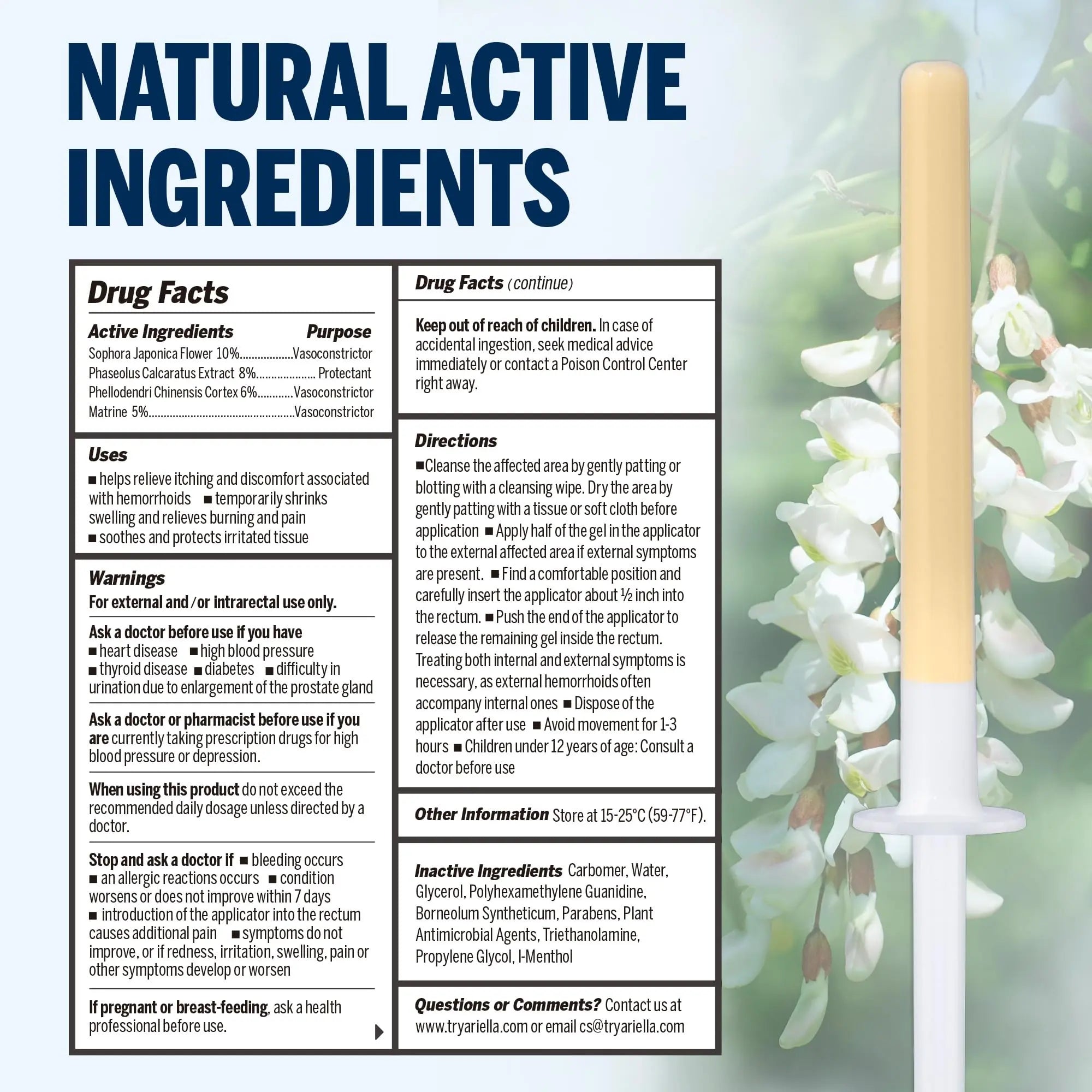Ariella Hemorrhoid Treatment Suppository Gel: Natural & Herbal - Relieve Itching Burning Discomfort - Internal Relief - New Rounded Applicator - Nighttime Use (Pack of 12) AriellaAu supplements