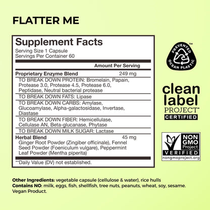 HUM Flatter Me Digestive Enzymes for Women & Men, Digestive Health Bloating Supplement with Ginger & Peppermint Leaf, Fast Acting Anti Bloat Pills Multi Enzyme for Debloating, Vegan, 60 Capsules HUMUS supplements
