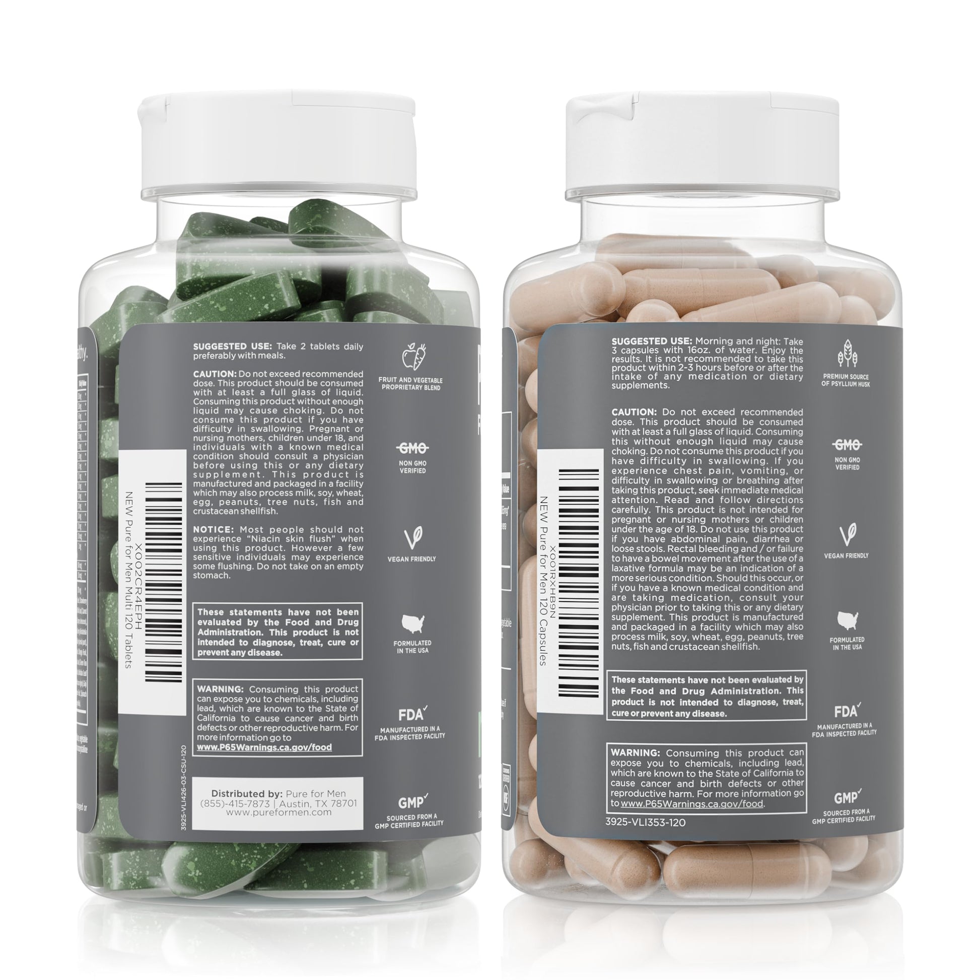 Pure for Men Original Stay Ready Fiber Supplement (120 Capsules) + Vegan Multivitamin (120 Capsules) Pure for MenUS supplements