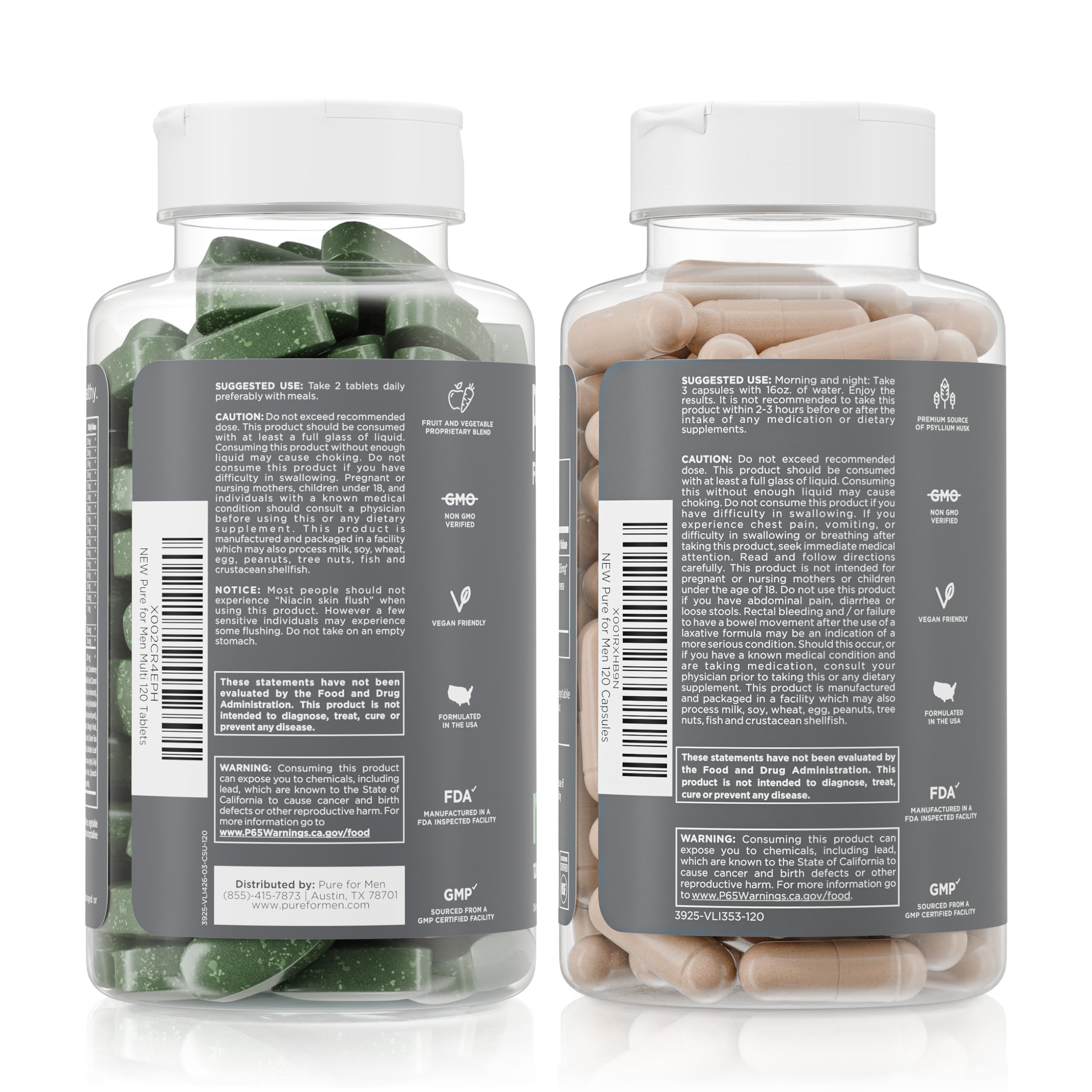 Pure for Men Original Stay Ready Fiber Supplement (120 Capsules) + Vegan Multivitamin (120 Capsules) Pure for MenUS supplements