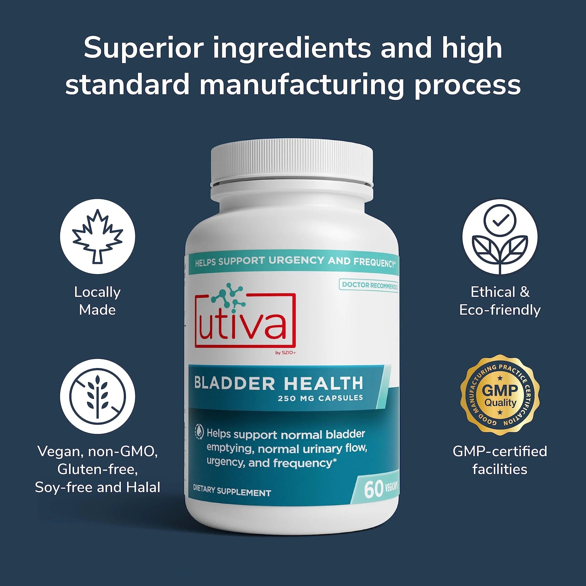 Szio+ Utiva Bladder Health - Control Supplement for Overactive Bladder and Lower Urinary Tract Health - Clinically Proven to Reduce Frequency and Urgency - 60 Capsules Szio+Au supplements
