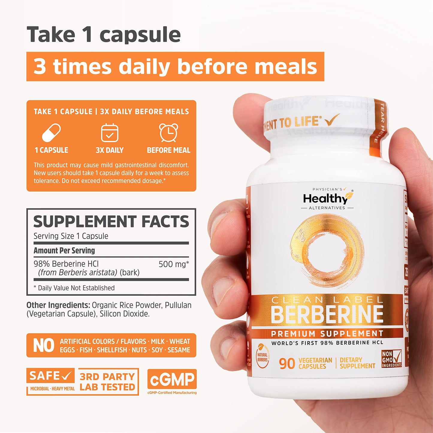 Clean Label Berberine Supplement 1500mg - Ultra Pure 98% Berberine HCl, Highest Purity Physician's Healthy AlternativesUS supplements