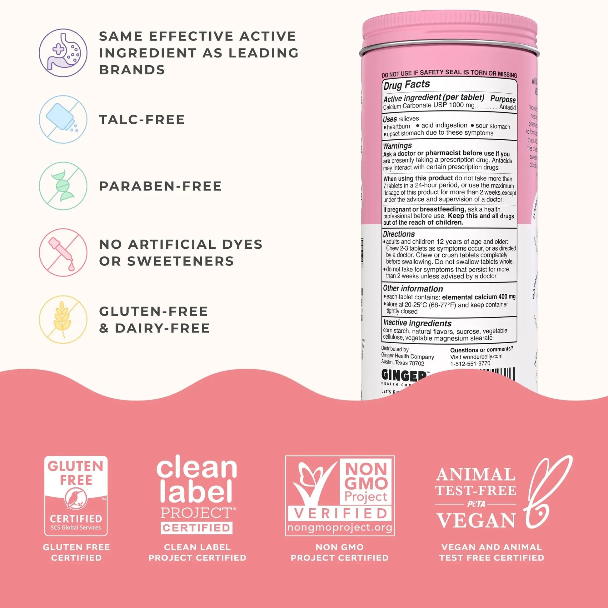 Wonderbelly Antacid, Effective Heartburn and Instant Acid Indigestion Relief, Extra Strength Chewable Tablets, 1000 mg Calcium Carbonate, No Talc or Dye, Strawberry Milkshake, 120 Count Wonderbellynz supplements