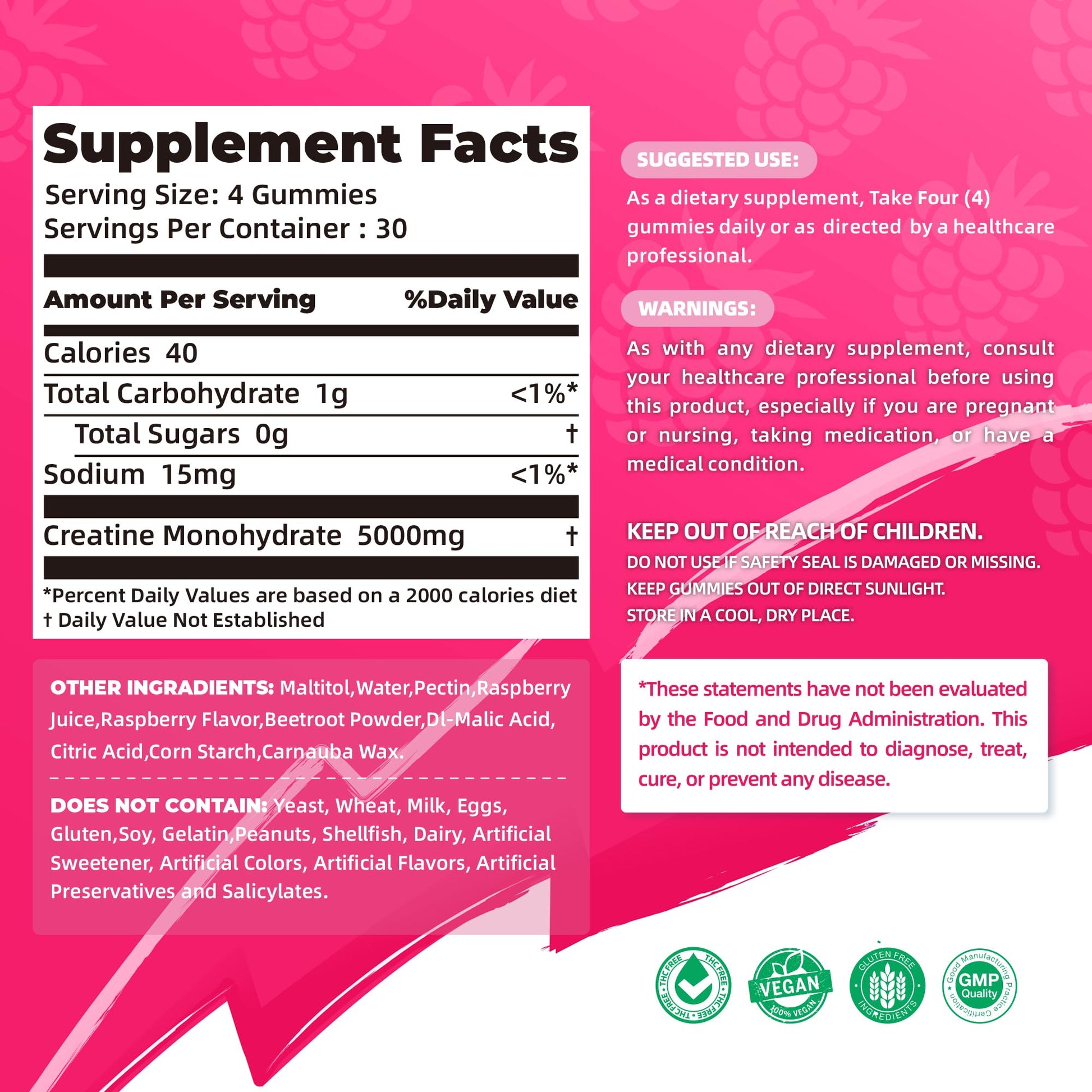 NSF Certified Creatine Gummy - Creatine Monohydrate Gummies 5000mg for Men & Women -120 Gummies Advanced Formula, Muscle Strength, Muscle Builder, Energy Boost, Pre-Workout Supplement-Raspberry AllcoovitaAu supplements