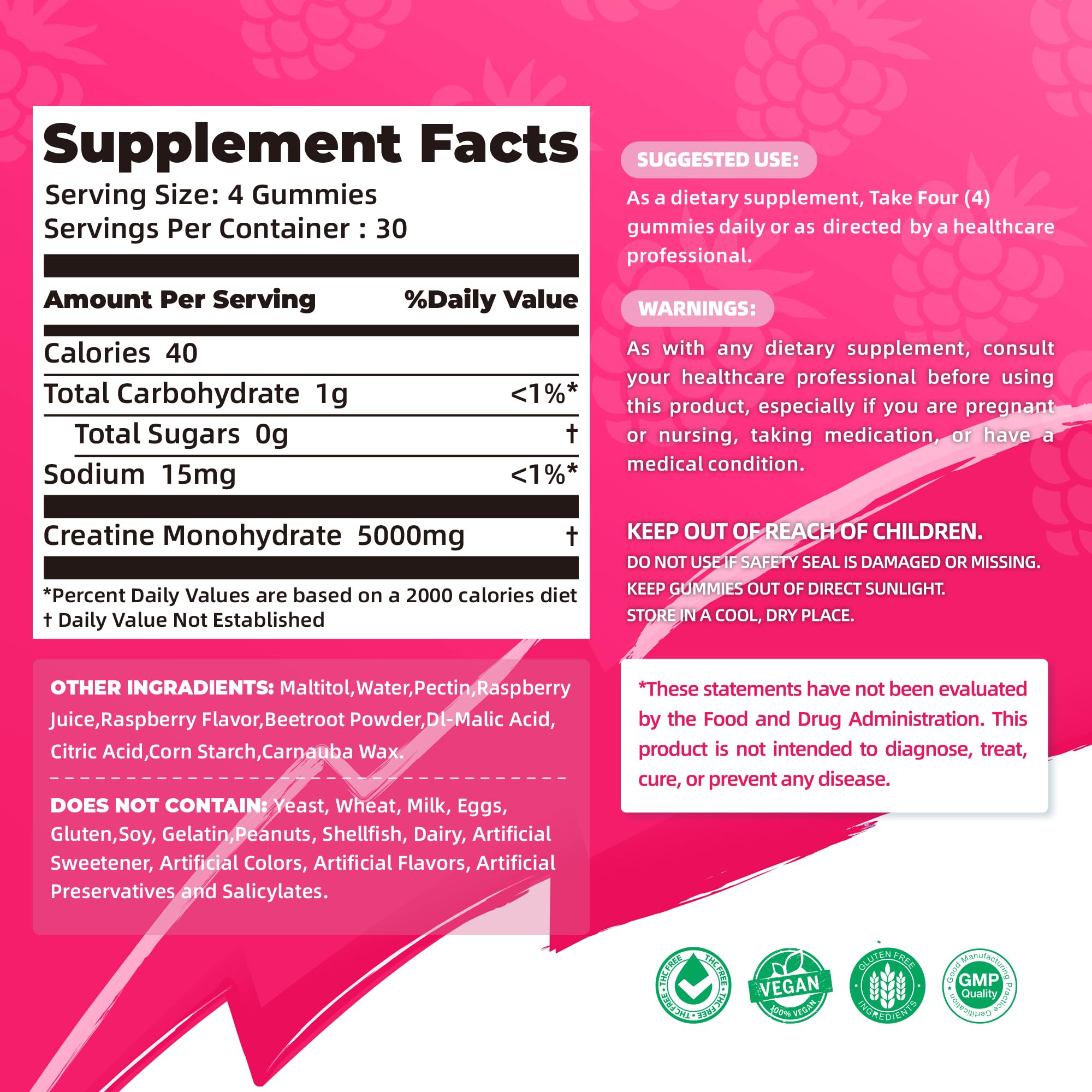 NSF Certified Creatine Gummy - Creatine Monohydrate Gummies 5000mg for Men & Women -120 Gummies Advanced Formula, Muscle Strength, Muscle Builder, Energy Boost, Pre-Workout Supplement-Raspberry AllcoovitaAu supplements