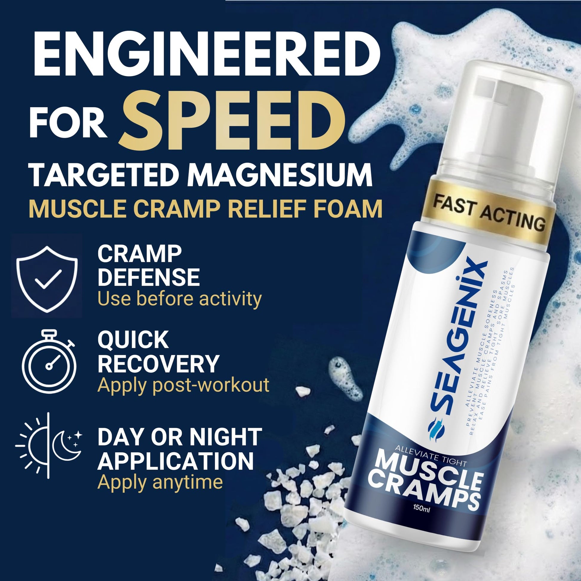 Seagenix Muscle Cramp Relief Foam – Fast-Acting Magnesium for Leg & Calf Cramps – Quick-Activation Comfort, Ready for Instant Use in Seconds – Day or Night SeagenixAu supplements