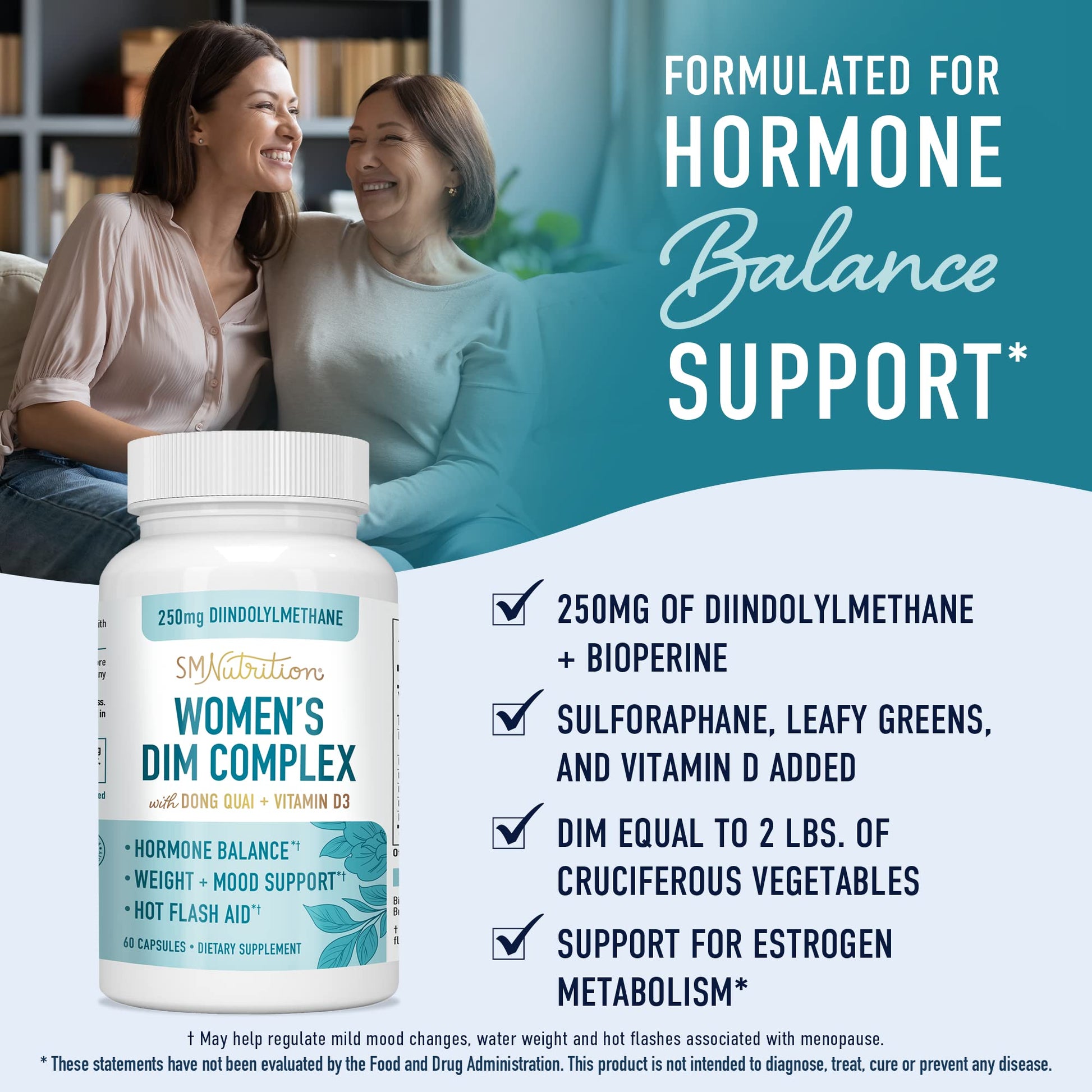 DIM Supplement 250 mg | Estrogen Balance for Women | Hormone Menopause Relief SMNutritionUS supplements