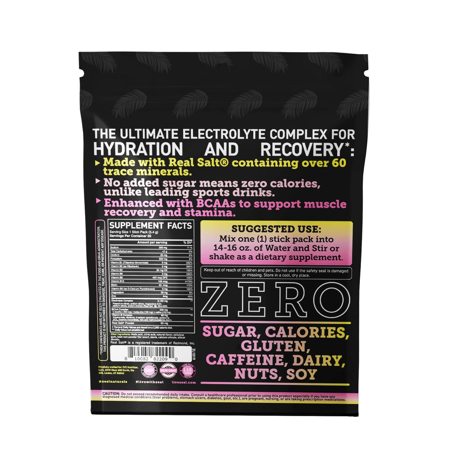 Enhanced Powder Stick Packs (Lemon Berry - 20 Packets) Sugar Free + BCAA B-Vitamins Zeal NaturalsUS supplements