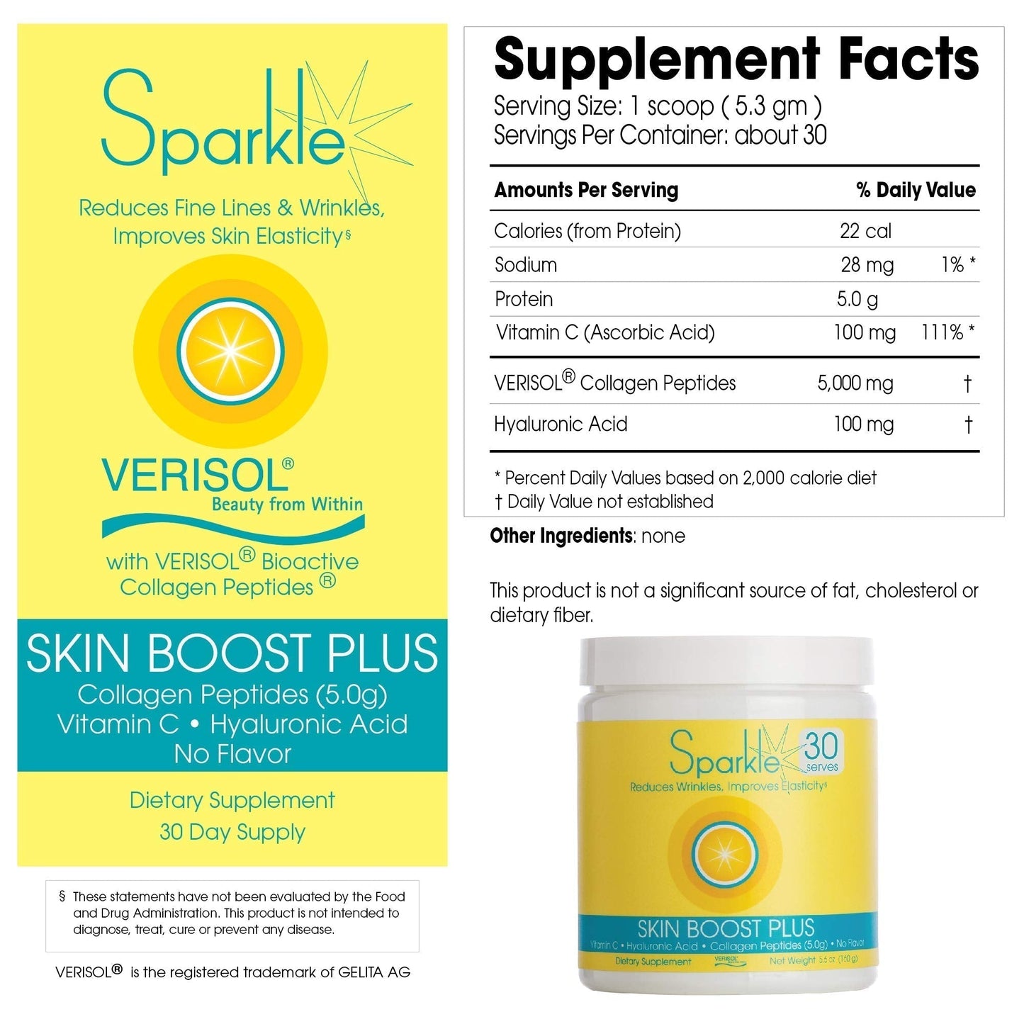 Hydrolyzed Collagen Powder - Sparkle Skin Boost Plus (No Flavor) [30-Serves] Verisol Pept Sparkle CollagenUS supplements