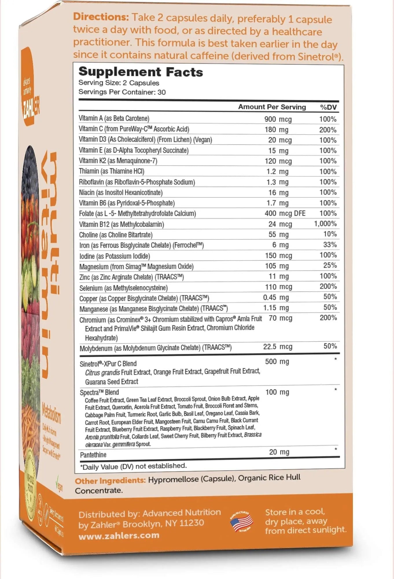 Zahler Multivitamin Metabolism + Weight Management Support for Women and Men with Iron, Certified Kosher, 60 Capsules ZahlerAu supplements