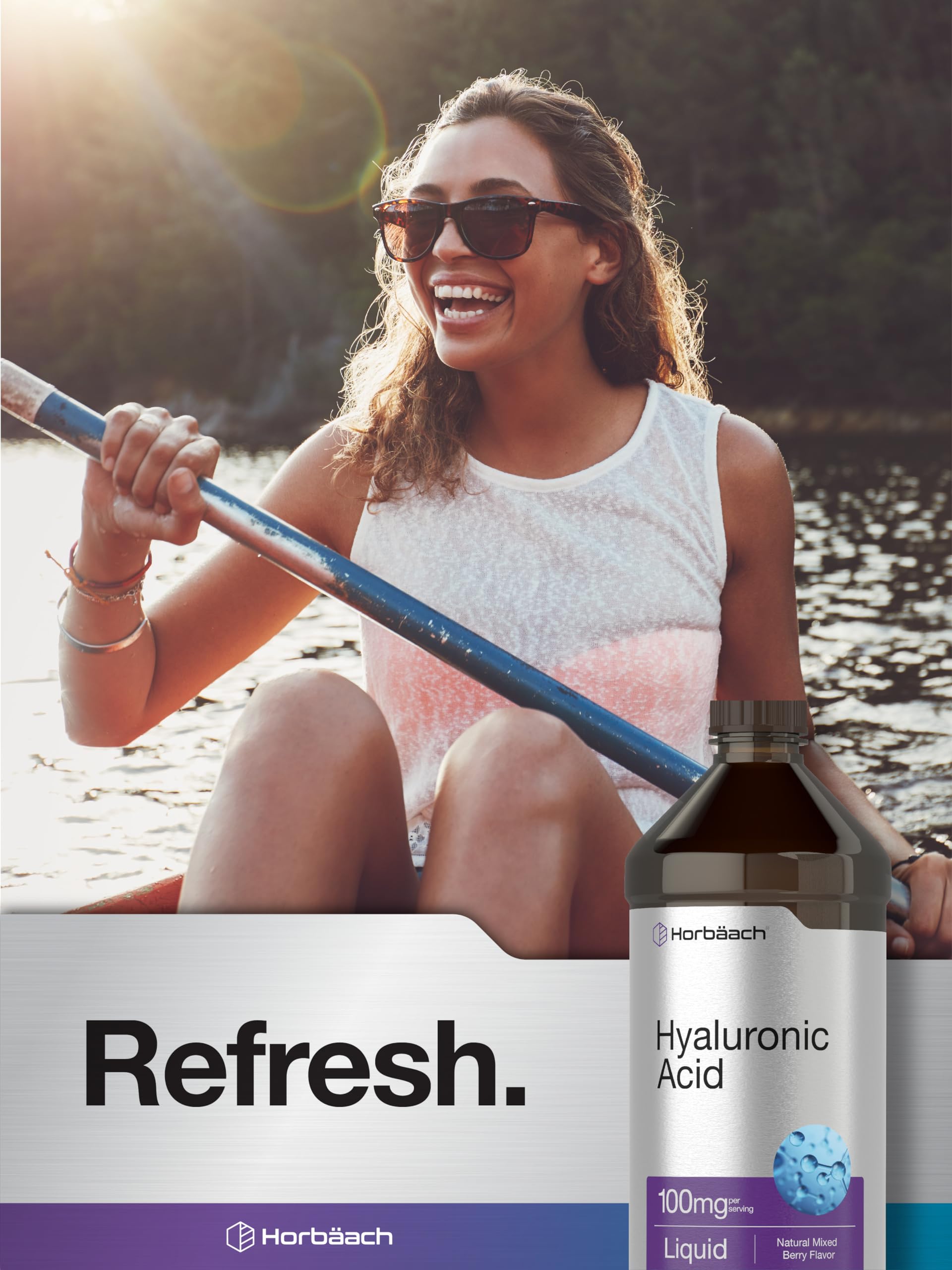 Liquid Hyaluronic Acid Supplement | 100 mg | 16 oz | Mixed Berry Flavor | Non-GMO HorbäachAu supplements