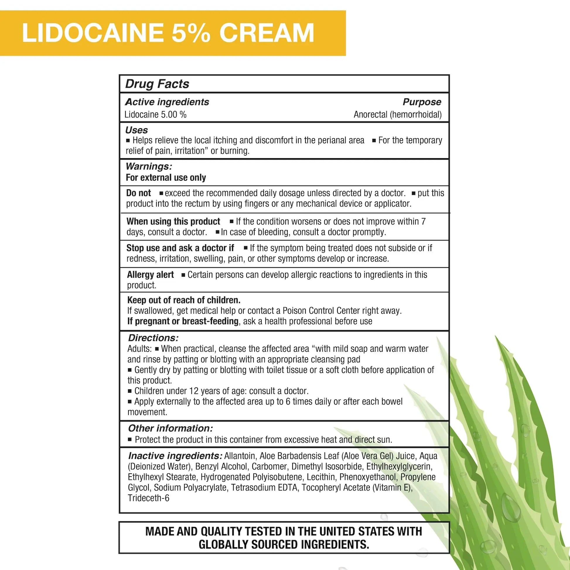 Puregen Labs Lidocaine 5% Anorectal (hemorrhoidal) Cream Maximum Strength | Enriched with Aloe-Vera | 6 Oz P Puregen LabsAu supplements