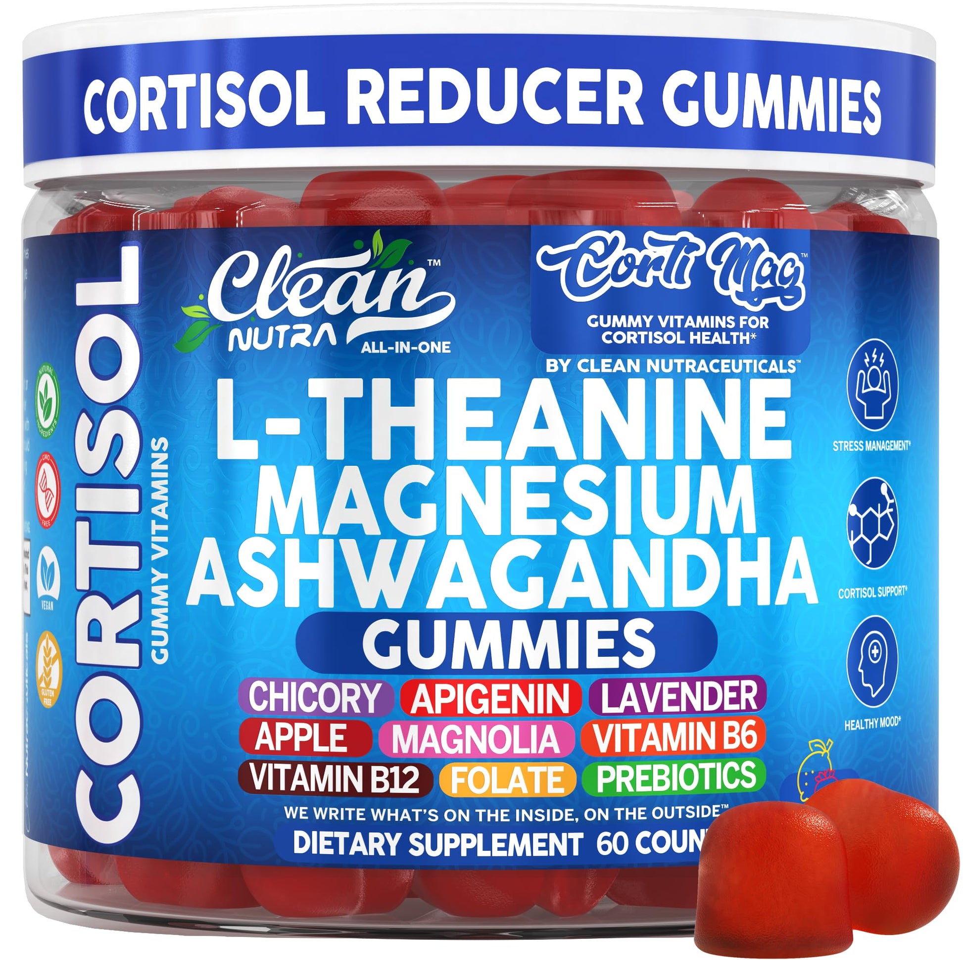 Clean Nutra Cortisol Supplement Gummies L-Theanine Magnesium Ashwagandha Apigenin Vitamin B6 Sleep and Calm Support Lavender Chicory Prebiotic Advanced Gummy Formula Clean NutraceuticalsAu supplements