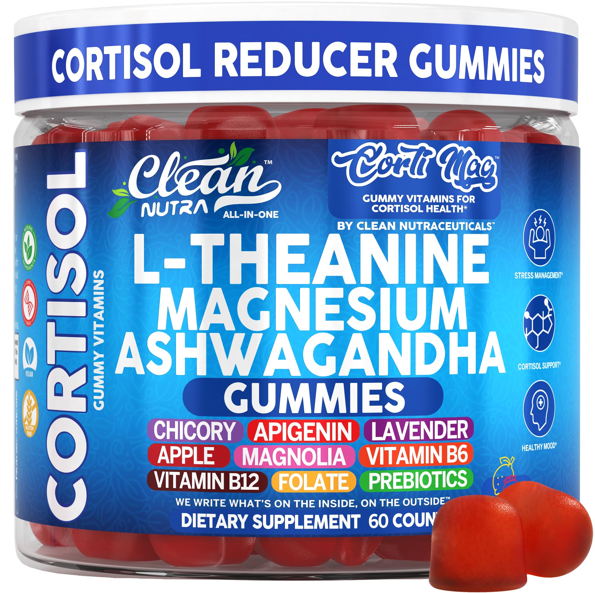 Clean Nutra Cortisol Supplement Gummies L-Theanine Magnesium Ashwagandha Apigenin Vitamin B6 Sleep and Calm Support Lavender Chicory Prebiotic Advanced Gummy Formula Clean NutraceuticalsAu supplements