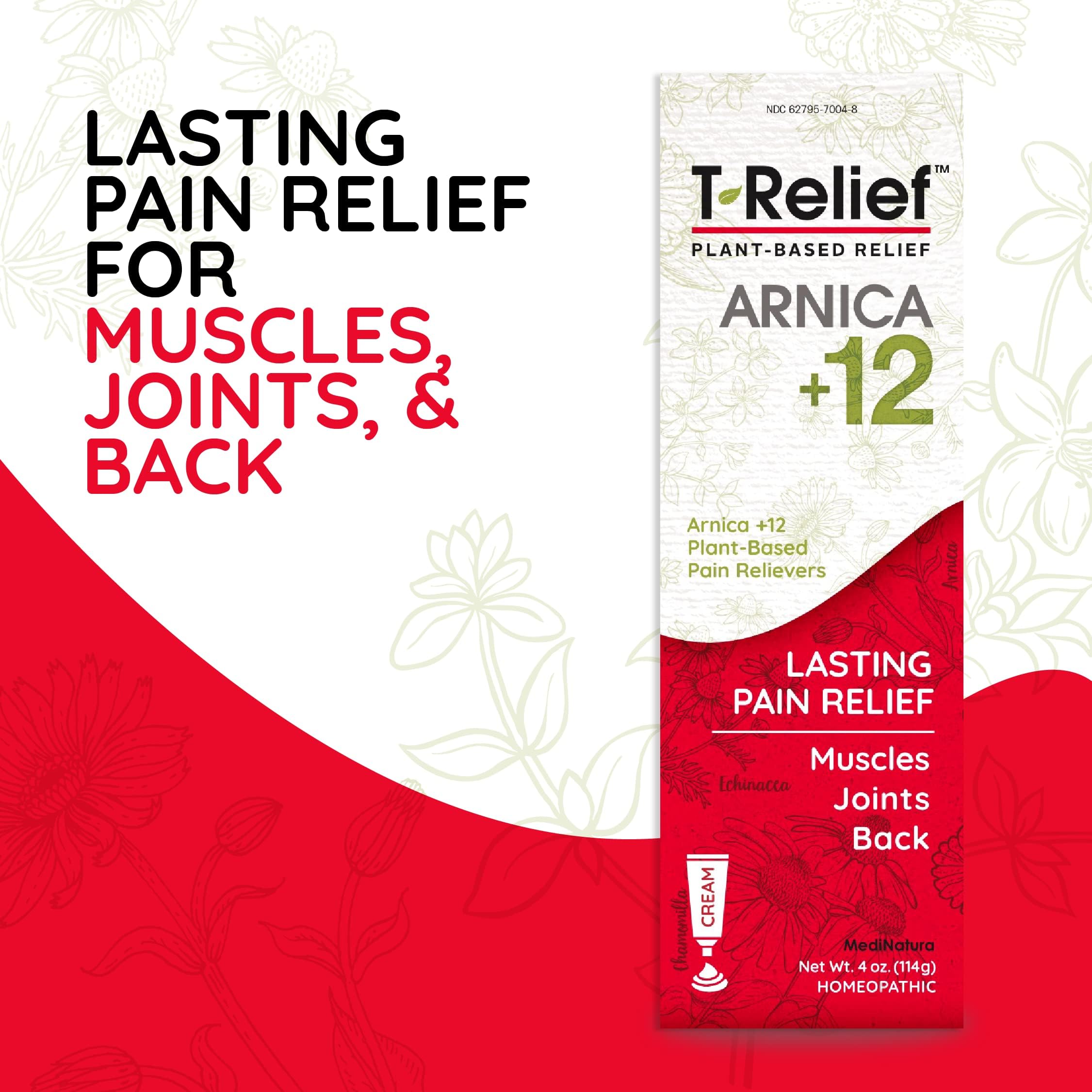 T-Relief Arnica +12 Cream Natural Actives for Back Pain Joint Soreness Muscle Aches & Stiffness, Whole Body Fast Acting Relief for Women & Men - 4 oz MediNaturaAu supplements