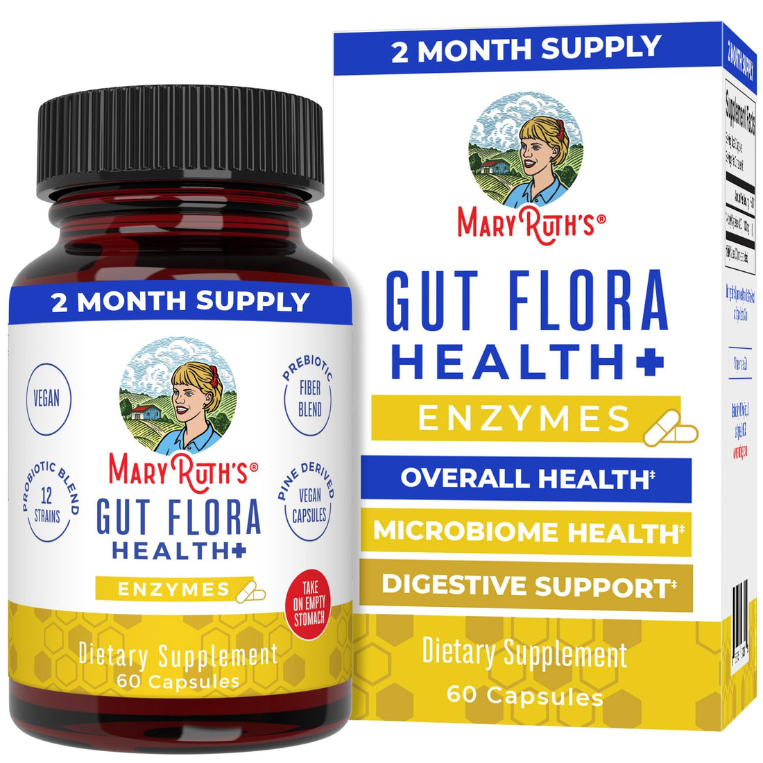 MaryRuth Organics Gut Flora Health+ Enzymes | Up to 2 Month Supply | Prebiotic Probiotic Digestive Enzymes Blend for Healthy Gut Biome & Digestive Support | Gastrointestinal Health | 60 Capsules MARYRUTH'SUS supplements