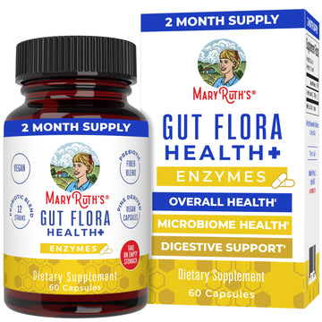 MaryRuth Organics Gut Flora Health+ Enzymes | Up to 2 Month Supply | Prebiotic Probiotic Digestive Enzymes Blend for Healthy Gut Biome & Digestive Support | Gastrointestinal Health | 60 Capsules MARYRUTH'SUS supplements