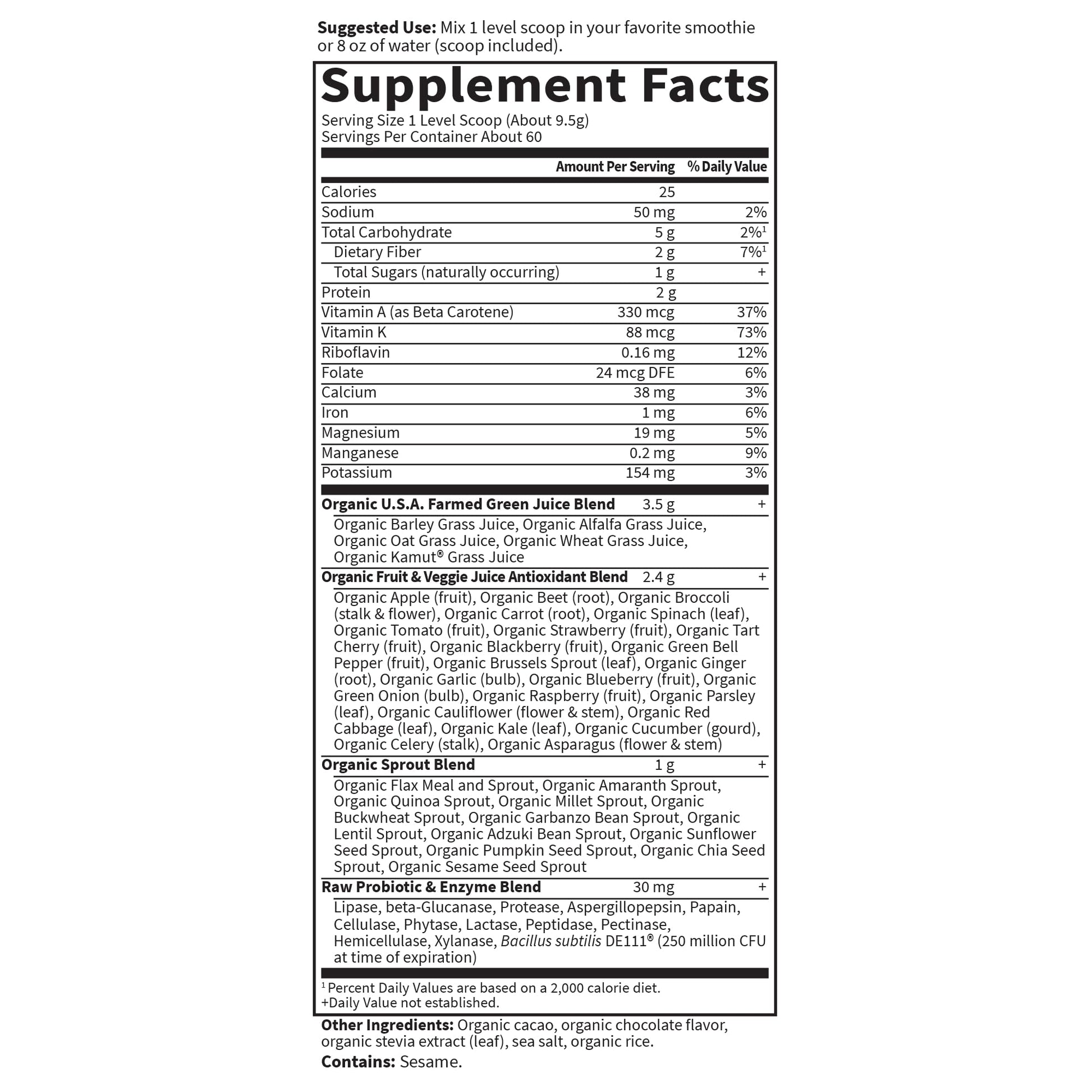 Garden of Life Raw Organic Perfect Food Green Superfood Juiced Greens Powder - Chocolate, 60 Servings, Non-GMO, Gluten Free, Vegan Whole Food Dietary Supplement Plus Probiotics, Enzymes Garden of LifeAu supplements