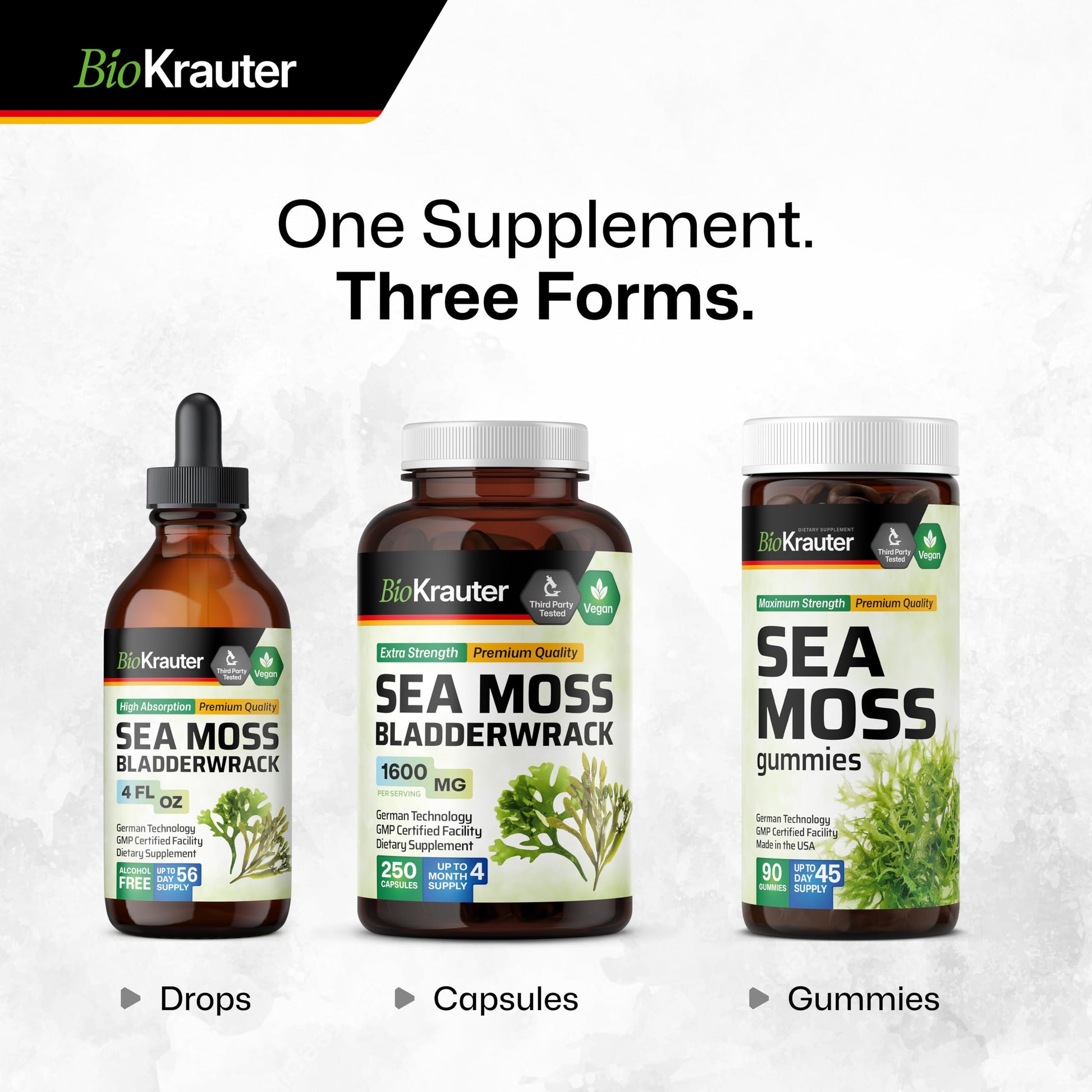 BIO KRAUTER® 2-in-1 Sea Moss for Thyroid Support - Vegan Bladderwrack & Sea Moss Capsules for Women & Men - Natural Сhondrus Сrispus Seaweed Supplement 1600 mg - 125 Days of Supply, Non-GMO BIO KRAUTERAu supplements