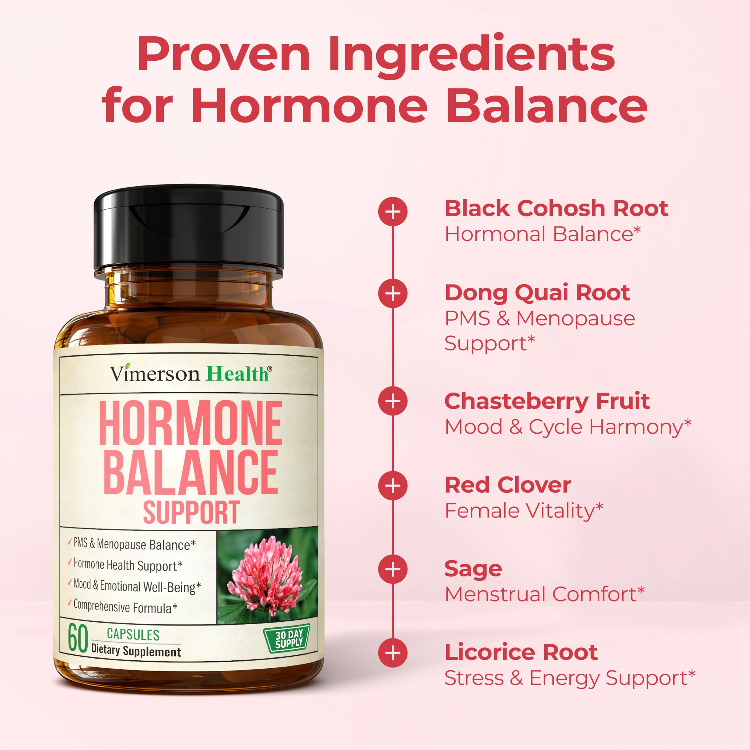 Hormone Harmony for Women with Black Cohosh, Dong Quai & Red Clover – Natural Hormone Balance for Women of All Ages – Supports PMS, Menopause & Mood – Women’s Hormone Balance Supplement – 60 Capsules Vimerson HealthAu supplements