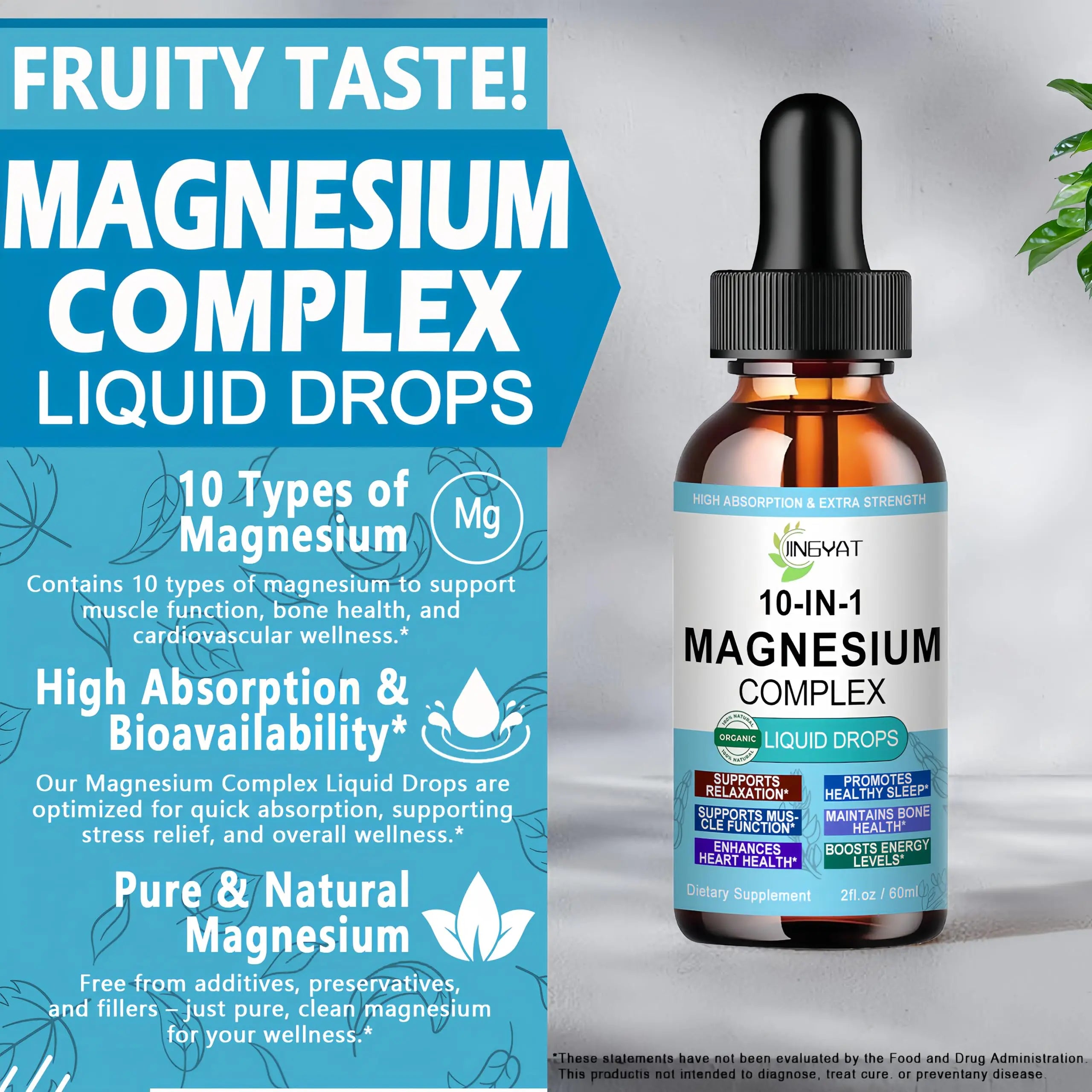 High Absorption Magnesium Complex Drops | 10-in-1 Liquid Magnesium Complex for Women & Men with Glycinate,Citrate,Taurate | for Stress Relief,Sleep,Heart Health | Vegan,Non-GMO,Fast-Acting Formula JINGYATnz supplements