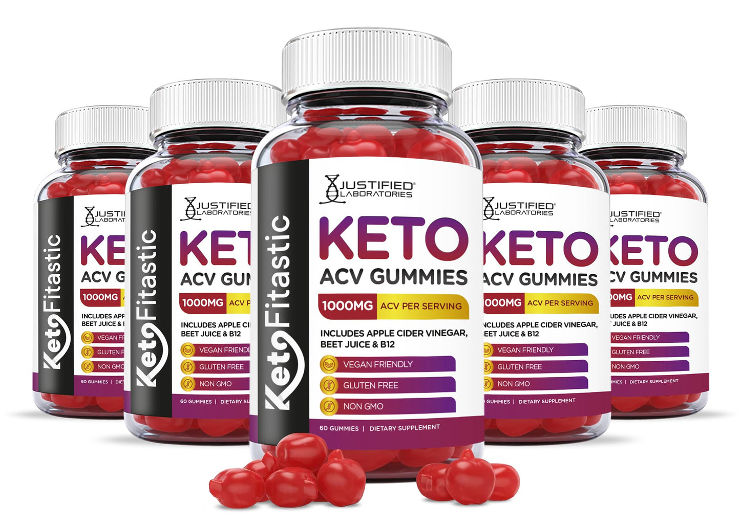 Justified Laboratories (5 Pack) Ketofitastic Keto Gummies 1000MG ACV with Pomegranate Justified LaboratoriesUS supplements