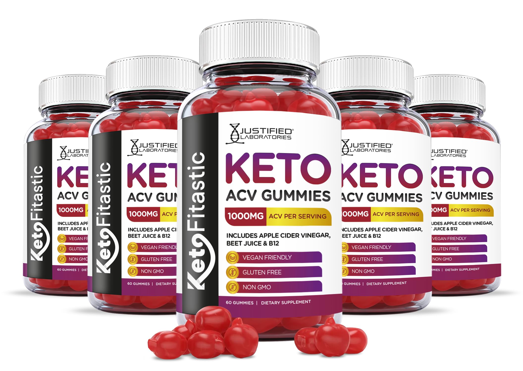 Justified Laboratories (5 Pack) Ketofitastic Keto Gummies 1000MG ACV with Pomegranate Justified LaboratoriesUS supplements