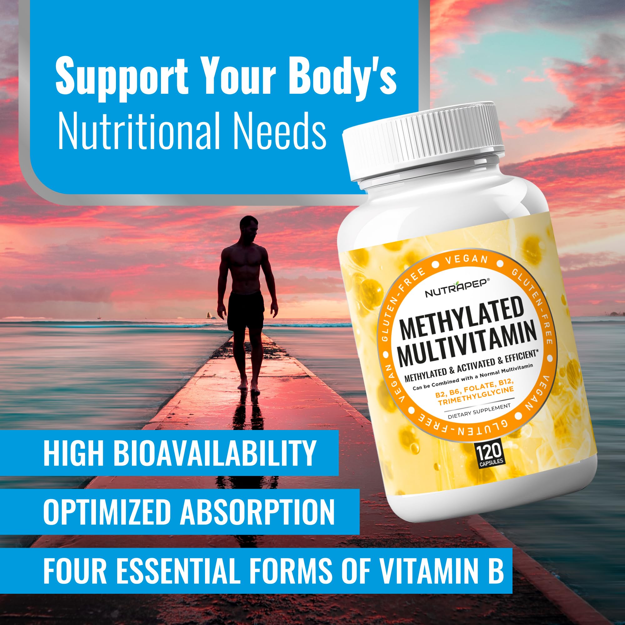 NutraPep Methylated Multivitamin for Men Women - 5-MTHF Riboflavin Vitamin B2 B6 B12 B Complex Trimethylglycine Methyl Folate L Methylfolate Capsules Supplement NutraPepAu supplements