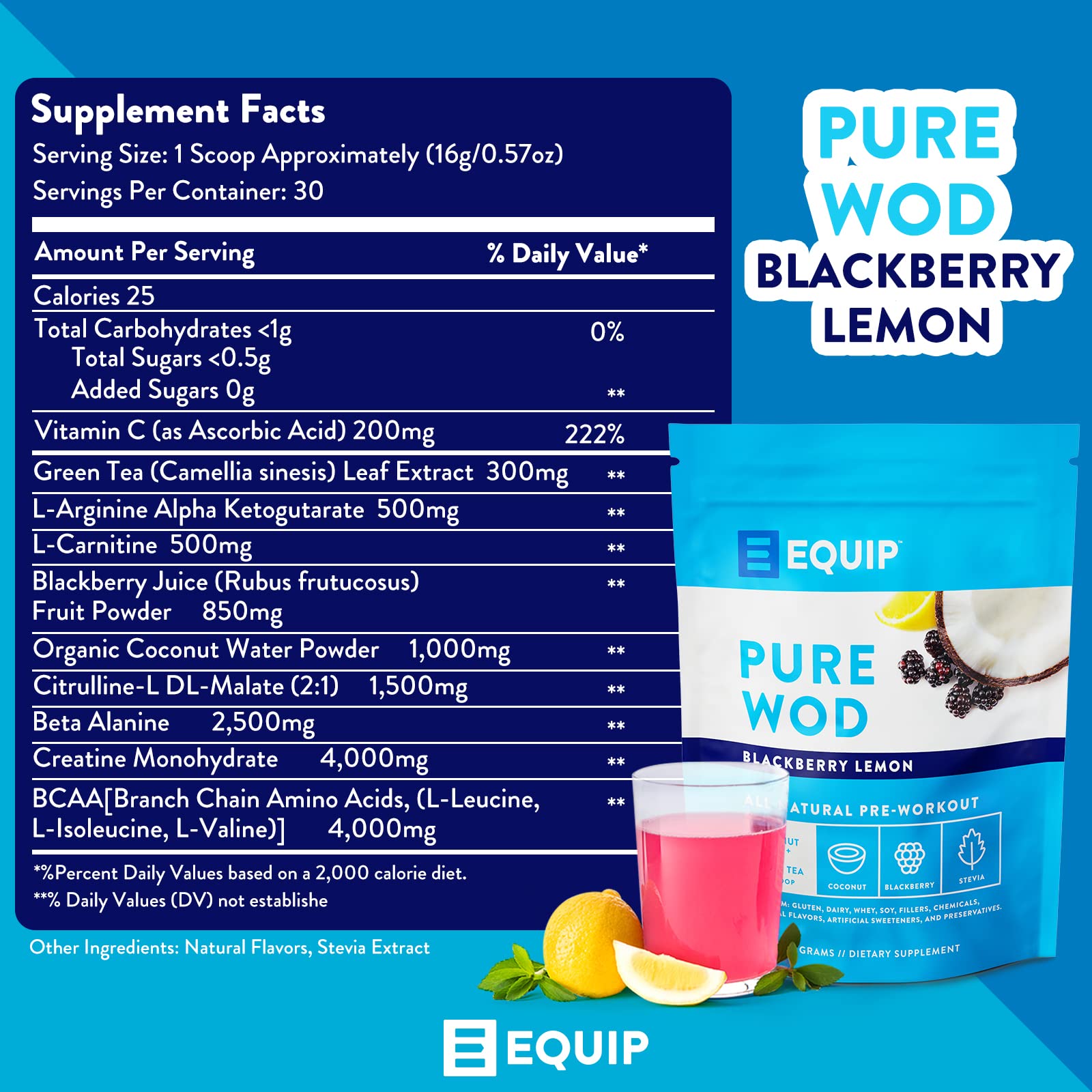 Equip Foods PureWOD All Natural Pre-Workout Powder - 200mg Green Tea Caffeine, BCAA EquipAu supplements