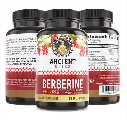 Ancient Bliss Berberine HCL 1200mg with Ceylon Cinnamon, Bitter Melon, and Green Tea Ancient BlissUS supplements