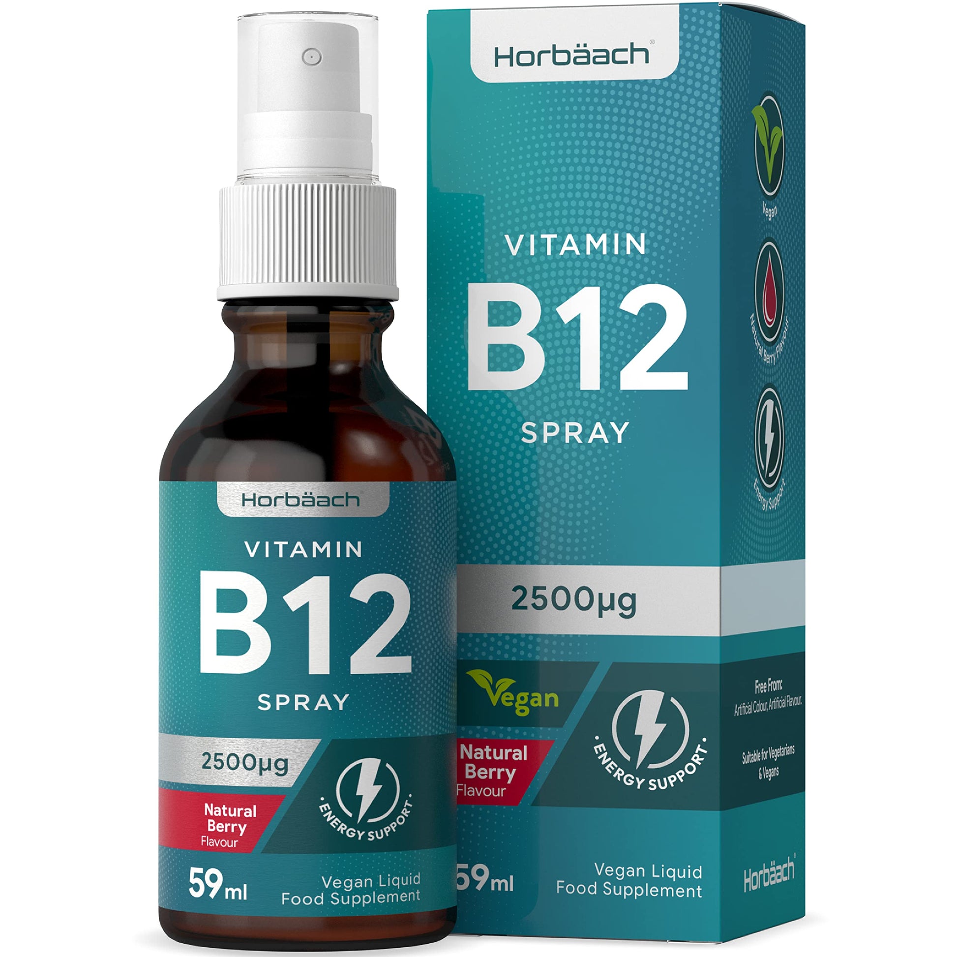 Vitamin B12 Spray 2500mcg | 59ml | High Strength Supplement | Natural Berry Flavour HorbäachUS supplements