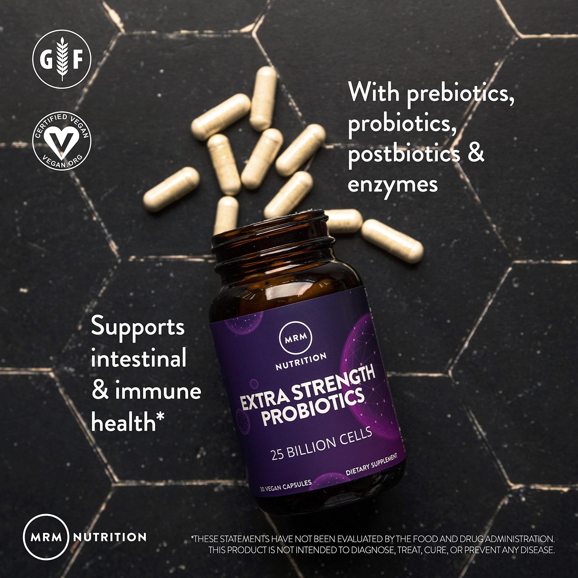 MRM Nutrition Extra Strength Probiotics - Supports Intestinal, GI, & Immune Health for Women & Men, Prebiotic, Probiotic, & Postbiotic Supplement, 25 Billion Cells & 16 Strains, Vegan - 30 Servings MRMAu supplements