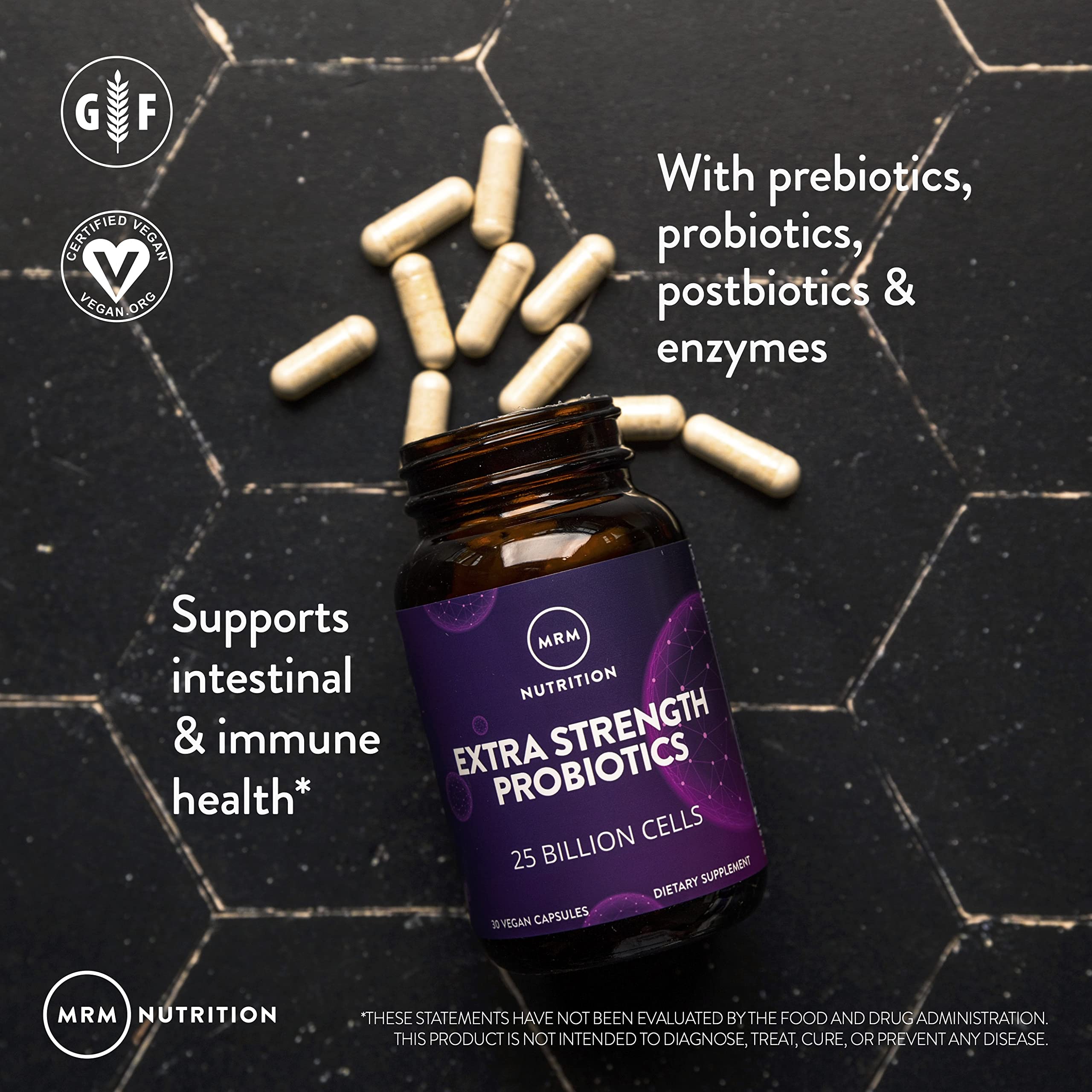 MRM Nutrition Extra Strength Probiotics - Supports Intestinal, GI, & Immune Health for Women & Men, Prebiotic, Probiotic, & Postbiotic Supplement, 25 Billion Cells & 16 Strains, Vegan - 30 Servings MRMAu supplements